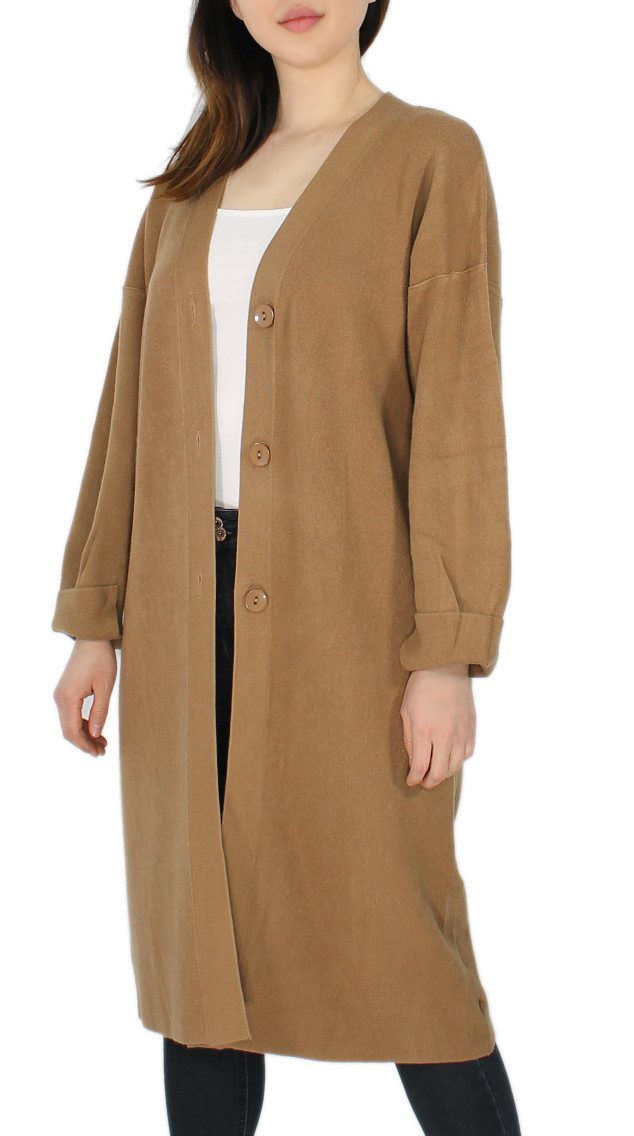 dy_mode Longstrickjacke Langer Strick Cardigan Damen Strickjacke im Oversize-Look in Unifarben in Unifarbe