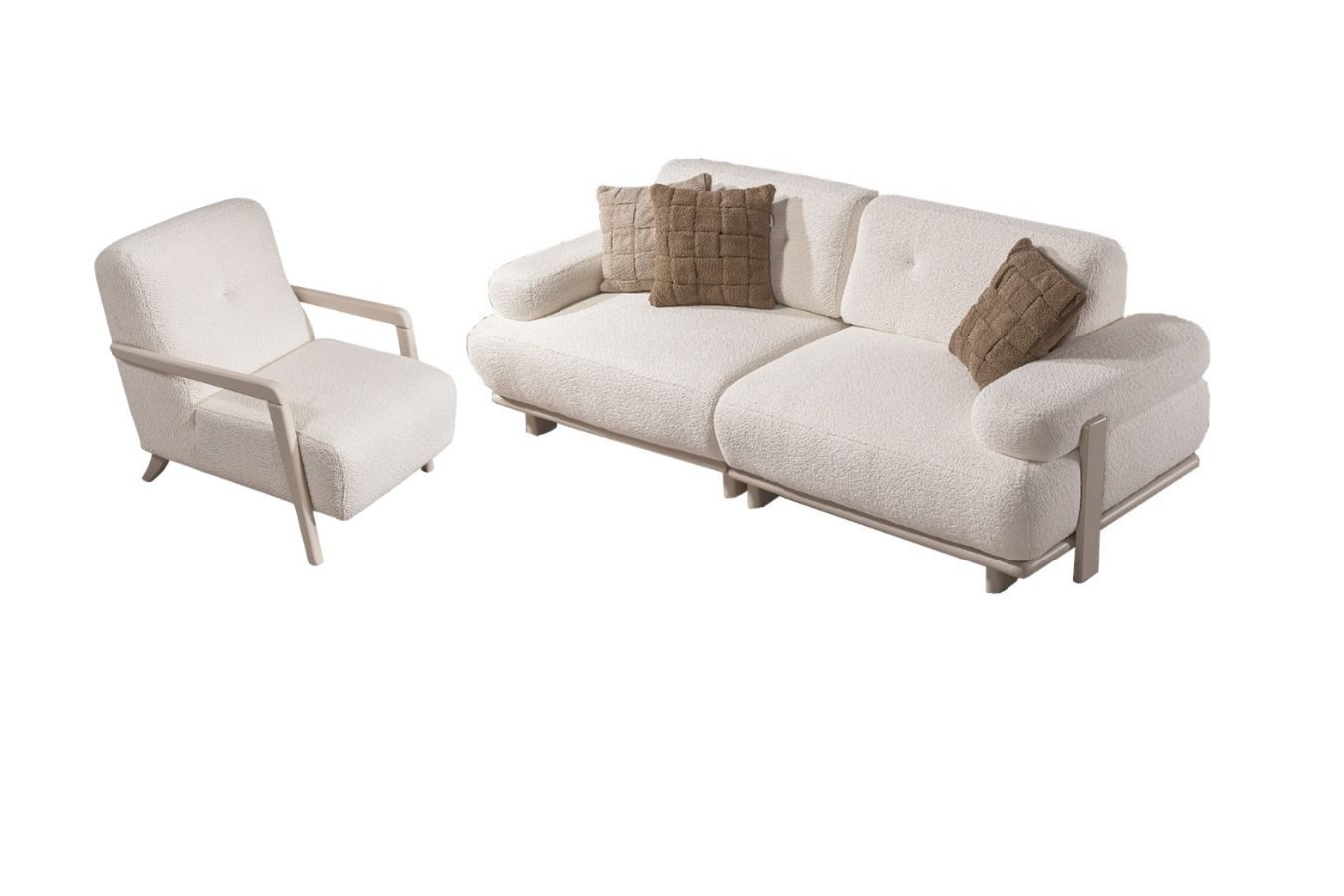 Villa Möbel Polstergarnitur Bully Creme Sofa Set, (Set, Set besteht aus: 3 Sitzer+Sessel), mit Relax-/Bettfunktion durch verstellbare Rückenlehne