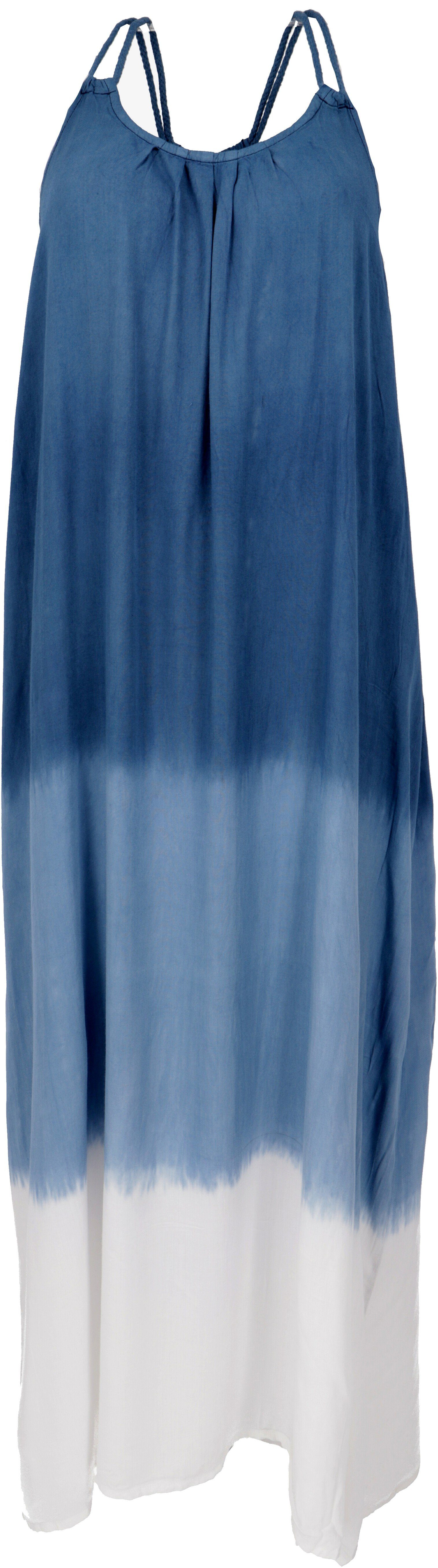 Guru-Shop Midikleid Schmales Batikkleid, Strandkleid, Sommerkleid -.. alternative Bekleidung blau/weiß