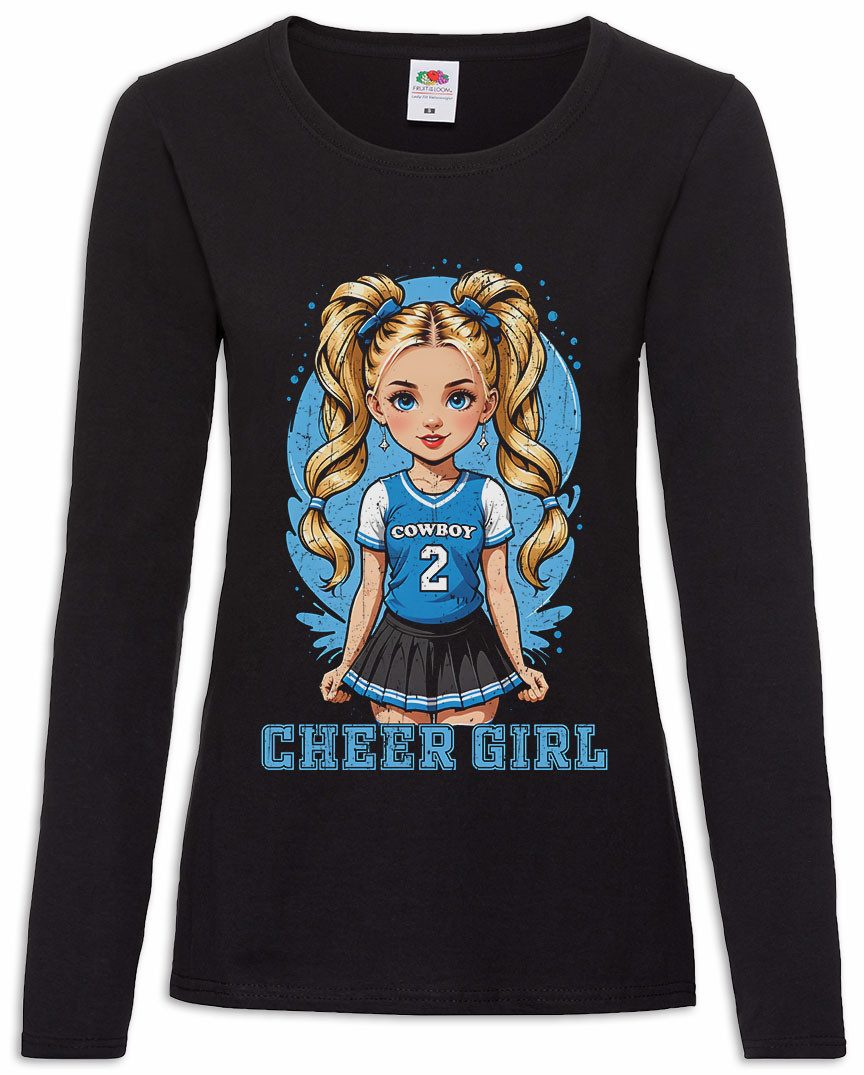 Urban Backwoods Langarmshirt Anime Comwboy Cheerleader Girl Damen Langarmshirt American Football (1-tlg) Rockabilly Texas Blue Team