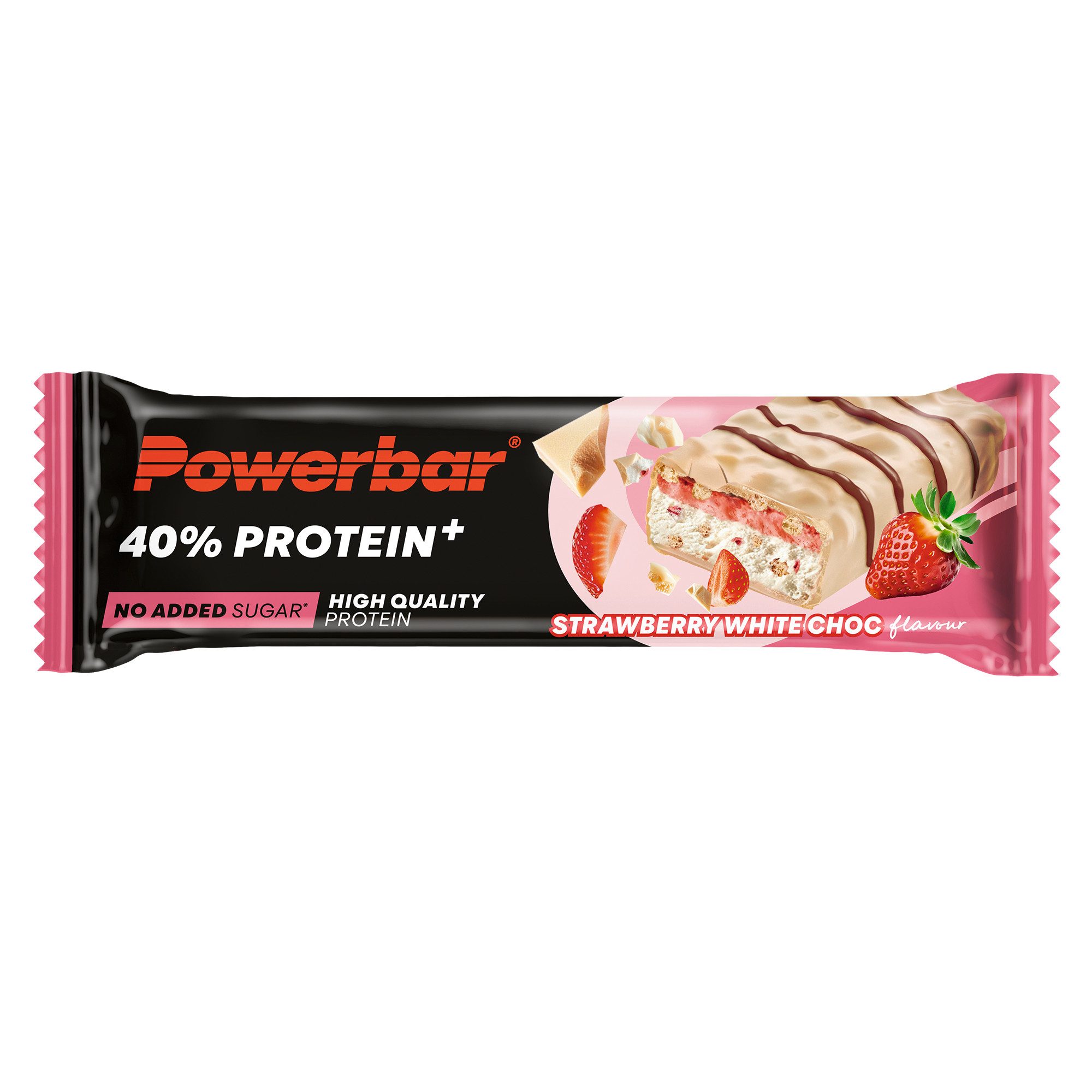 PowerBar 40% Protein + Strawberry White Choc Crisp High Protein Riegel 12x 40 g Riegel, 12 er Display à 480 g, 16g Eiweiß pro Riegel