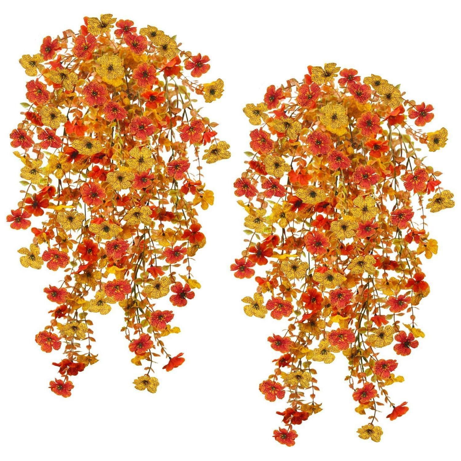 Kunstblume Hängepflanze künstlich 70cm Orange/Gelb 4 Stück, LuxusKollektion, Höhe 70 cm