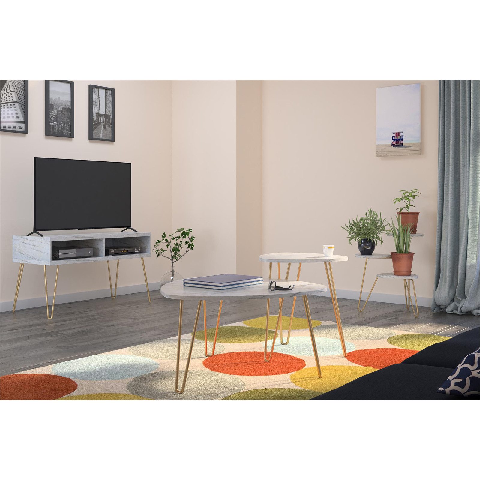 loft24 Satztisch Athena (Set, 2-St), Couchtisch, Wohnzimmertisch Set, Marmoroptik, Metallbeine, modern