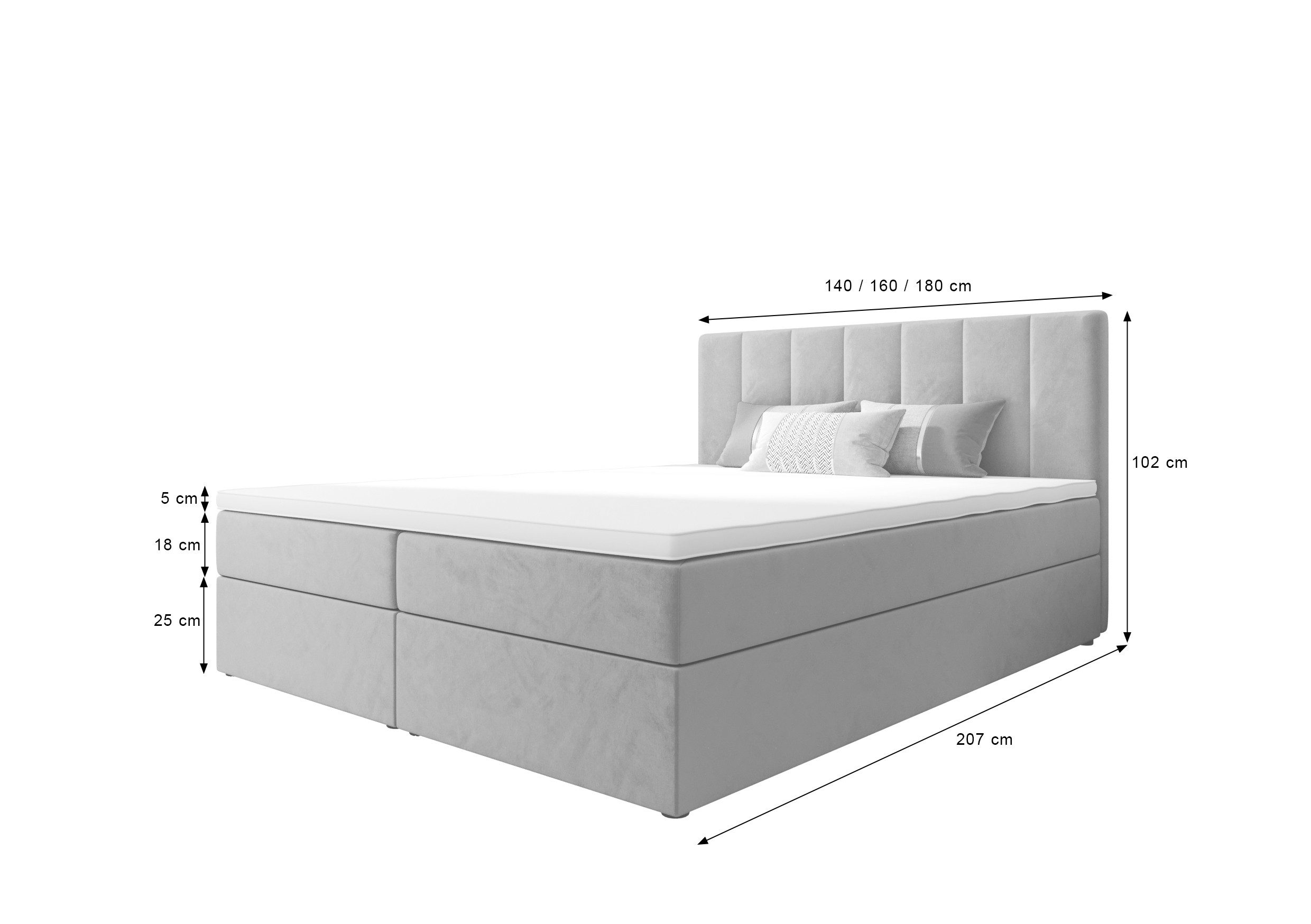 B&B Home Boxspringbett Boxbett Adelle III 180 cm 200 cm (H3 Matratze Bonellfederung, Kopfteil, Bettkasten und Topper)