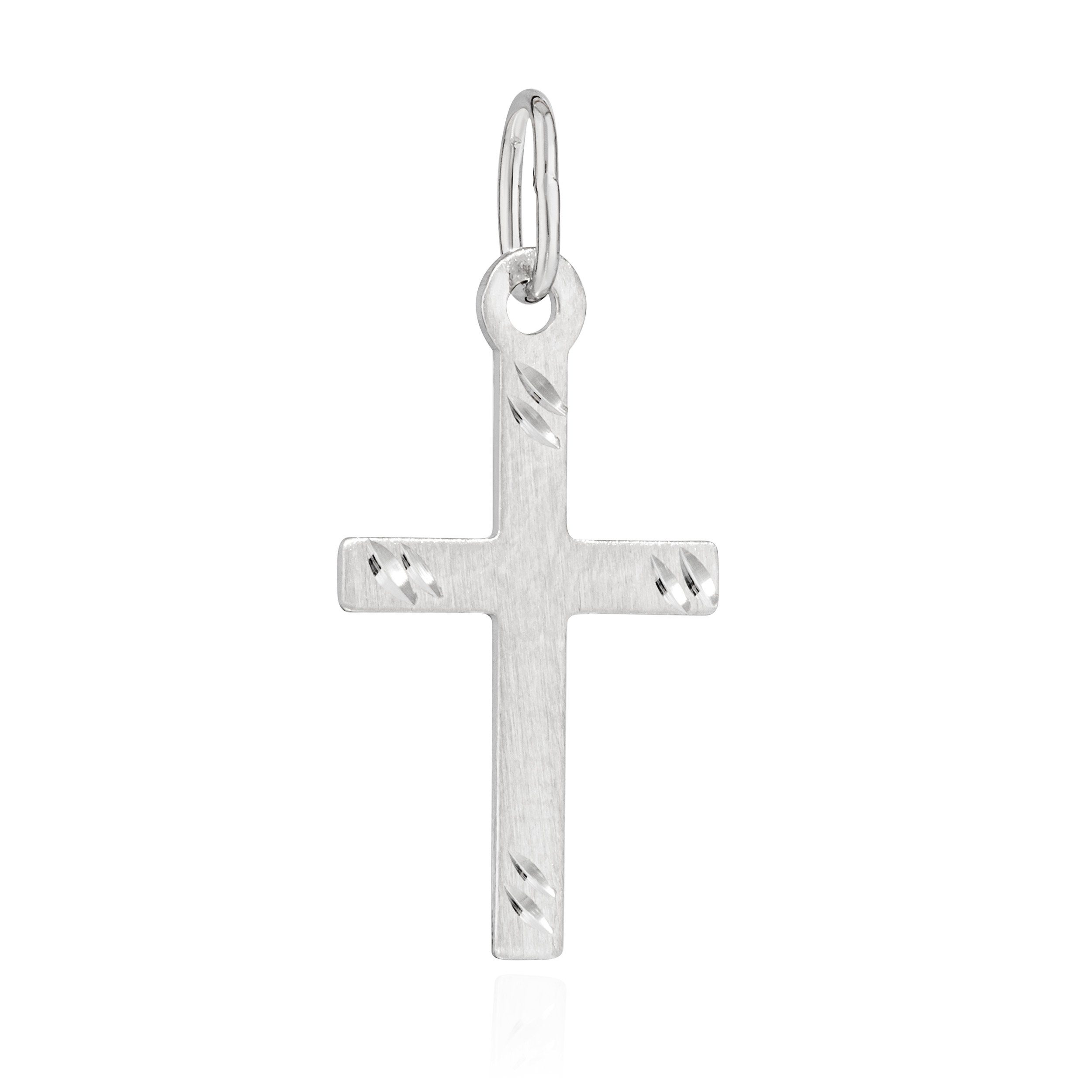NKlaus Kettenanhänger Kettenanhänger Kreuz 925 Silber matt diamantiert 17x10mm Kruzfix Amule | Kettenanhänger