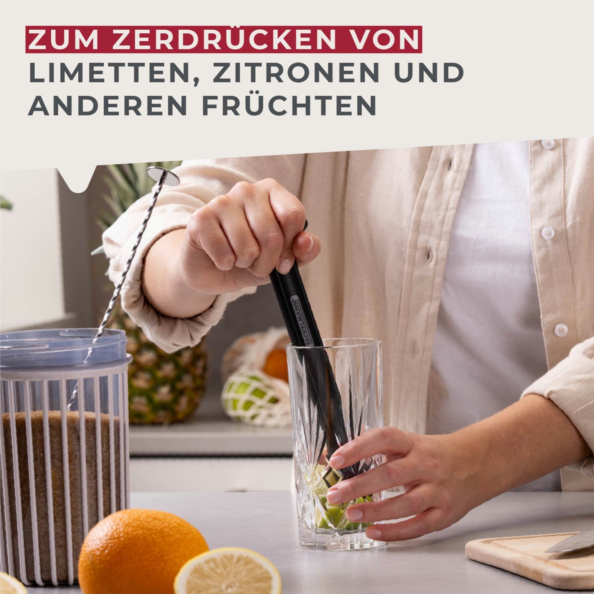 FACKELMANN Stößel Barstößel, Cocktail-Stößel, Fruchtzerkleinerer, Limettenpresse
