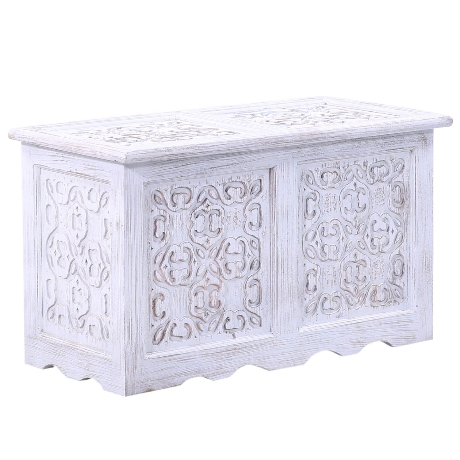 Truhe Indische Landhaus Truhe Holztruhe Ceyda - White Wash 80cm