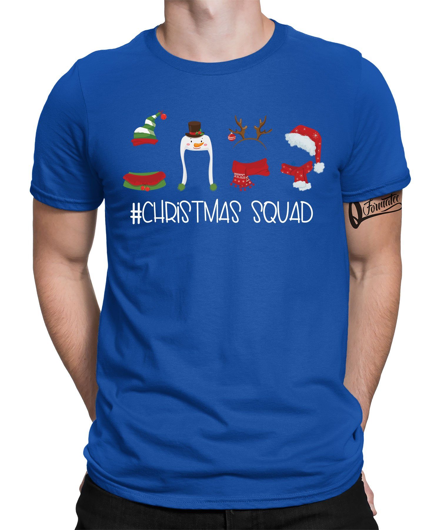 Quattro Formatee Kurzarmshirt Christmas Squad - Weihnachten Nikolaus Weihnachtsgeschenk Herren T-Shi (1-tlg) Blau