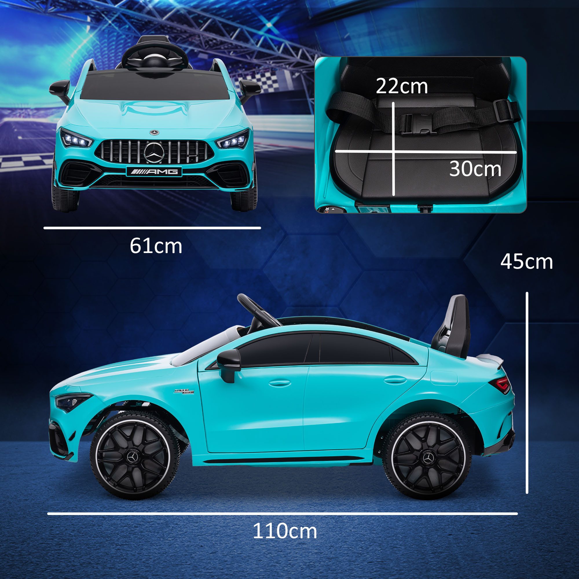 AIYAPLAY Elektro-Kinderauto Merceds-Benz AMG GTR Kinderauto mit 2,4G Fernbedienung, Hupe, Belastbarkeit 30 kg, (1-tlg), bis 5 km,h, für Kinder 3-6 Jahre, Hellblau