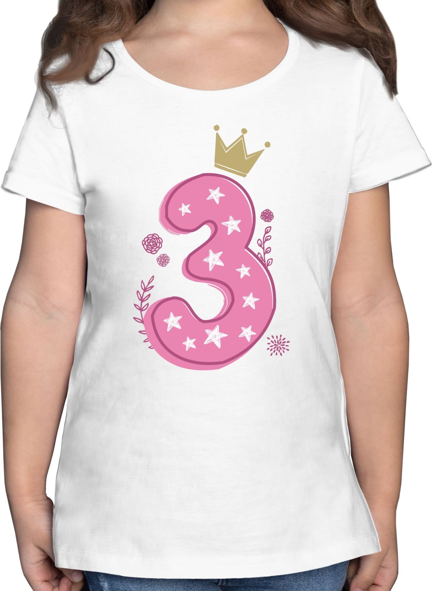 Shirtracer T-Shirt Dritter Mädchen Krone Sterne 3. Geburtstag 1 Weiß