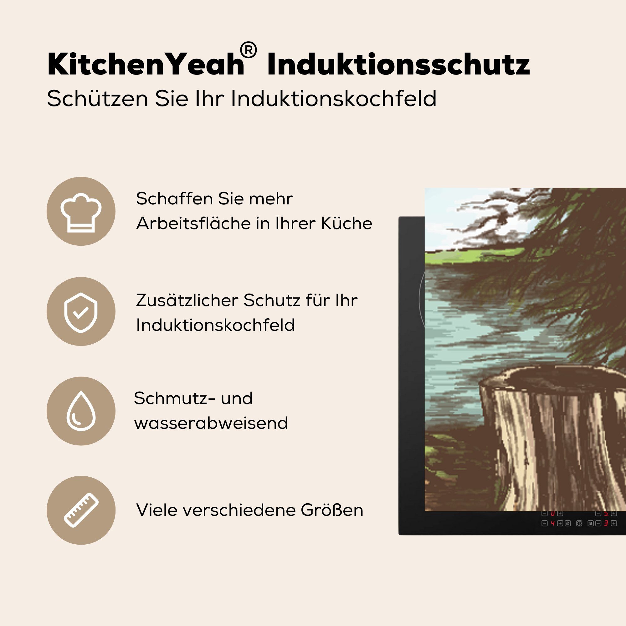 MuchoWow Ceranfeldabdeckung, - Meer 78x78 für Vinyl, küche - Baum Herdblende-/Abdeckplatte Illustration, cm, (1 Arbeitsplatte tlg),