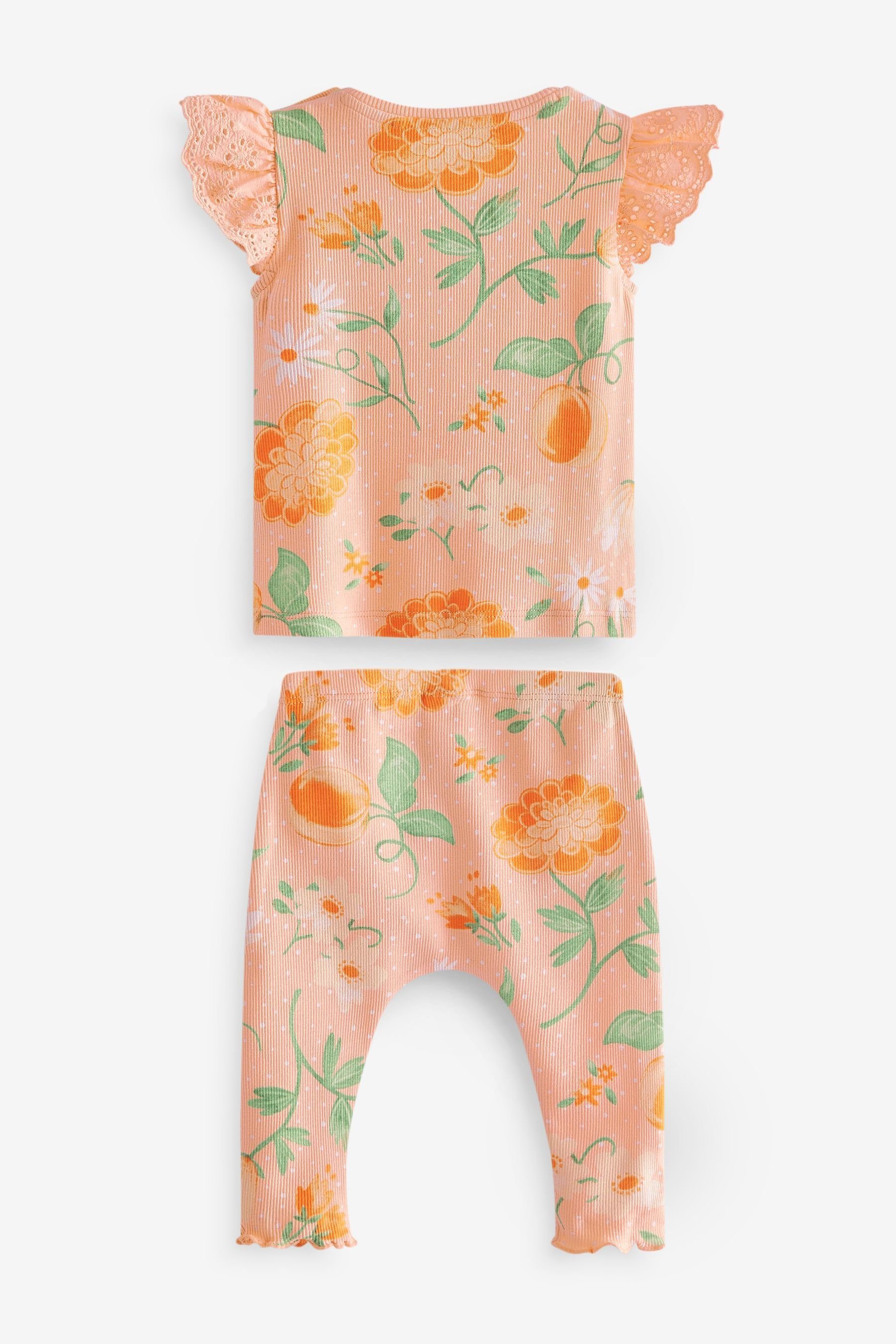 Shirt Leggings & Peach geripptes Pink Baby-T-Shirt Next 2er-Pack und (2-tlg) Leggings