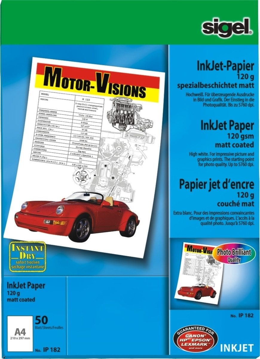 Sigel Fotopapier Inkjetpapier A4 120g/qm spezialbeschichtet hochweiß VE=50 Blatt