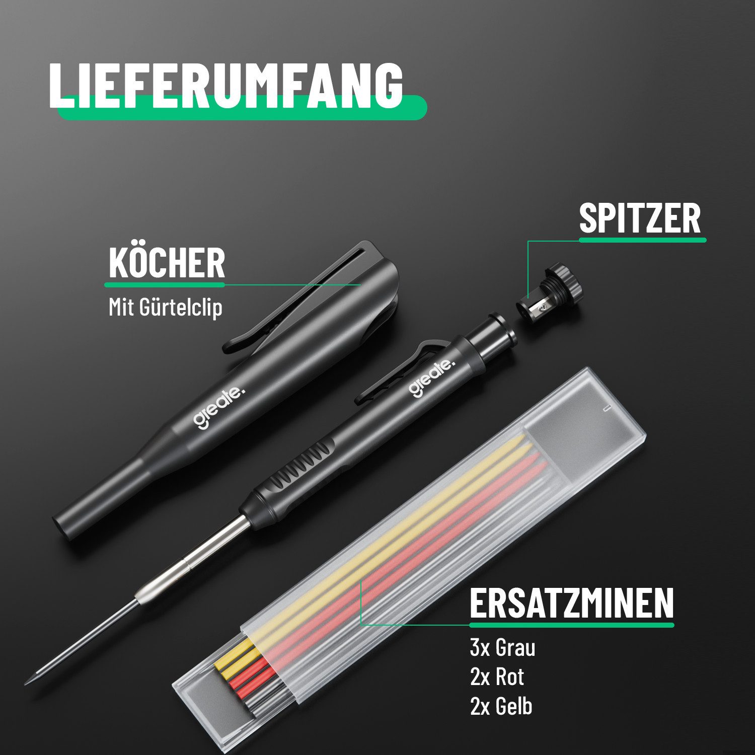 greate. Marker Tieflochmarker Bleistift - Handwerker Bleistift Baustelle, (1-tlg), inklusive Spitzer