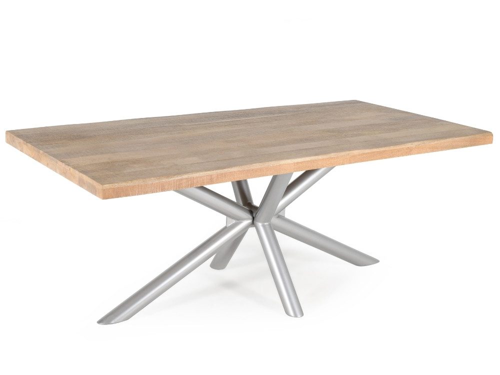 WOLF MÖBEL Esstisch Esstisch Baumkante Mangoholz 200x100 cm, Tischfuß Memphis round silber (200x100x76), Esstisch Baumkante Mangoholz 200x100 cm, Tischfuß Memphis round silber