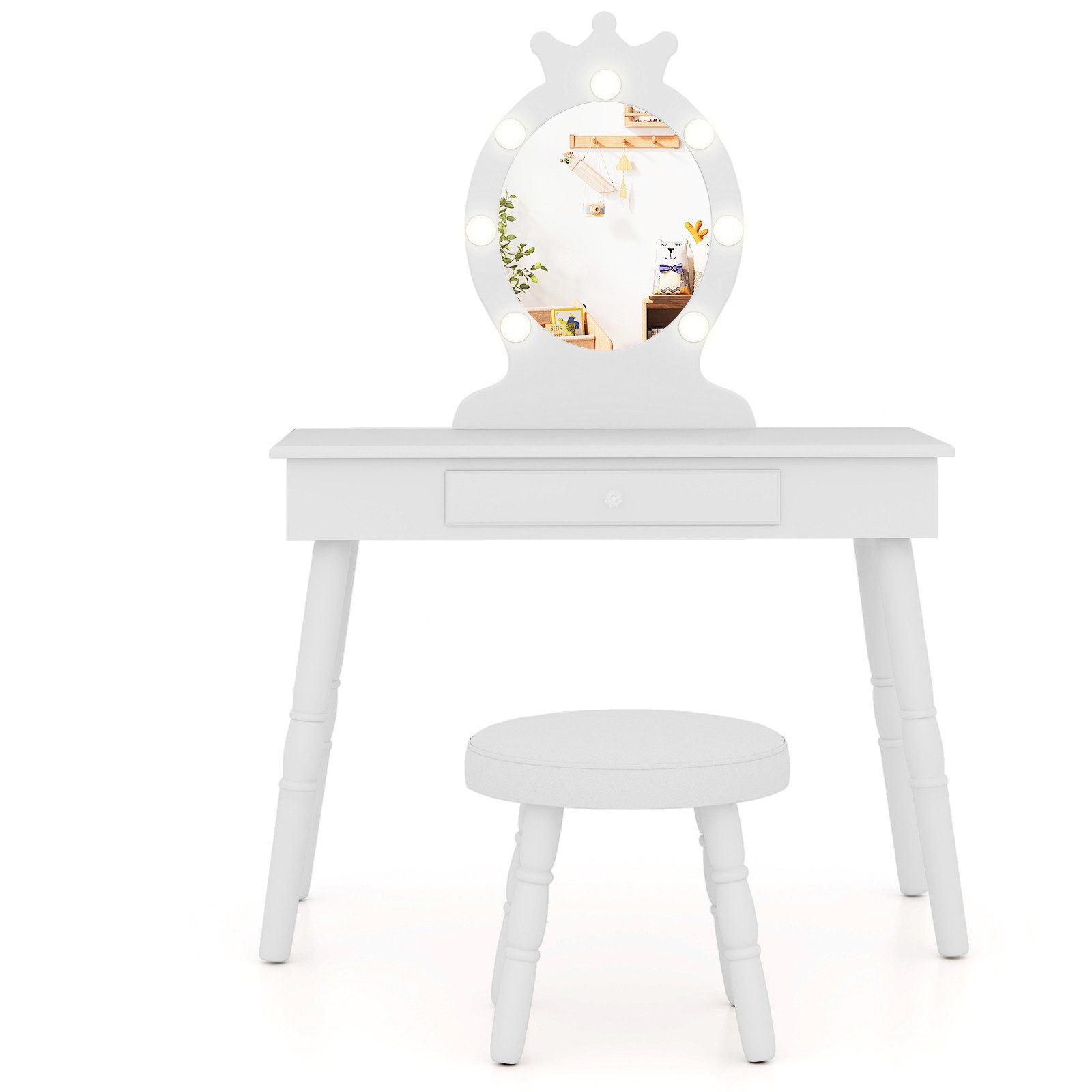 COSTWAY Schminktisch Kinderschminktisch mit Hocker, mit LED Beleuchtung günstig online kaufen