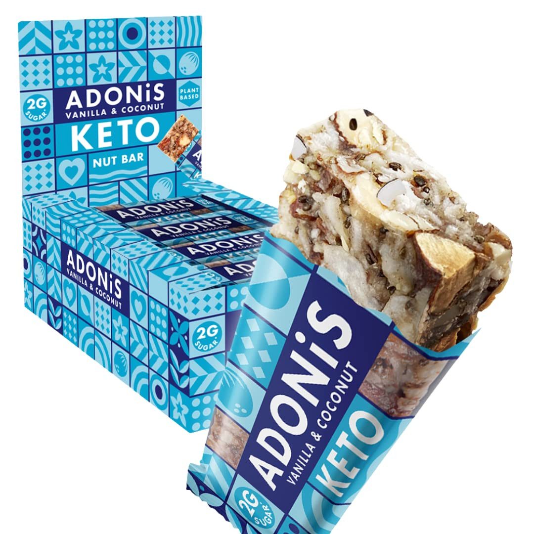 Adonis Keto Riegel Vanille Kokosnuss 16x 35g Snacks Vegan & 100% natürlich Kapseln, 560 g