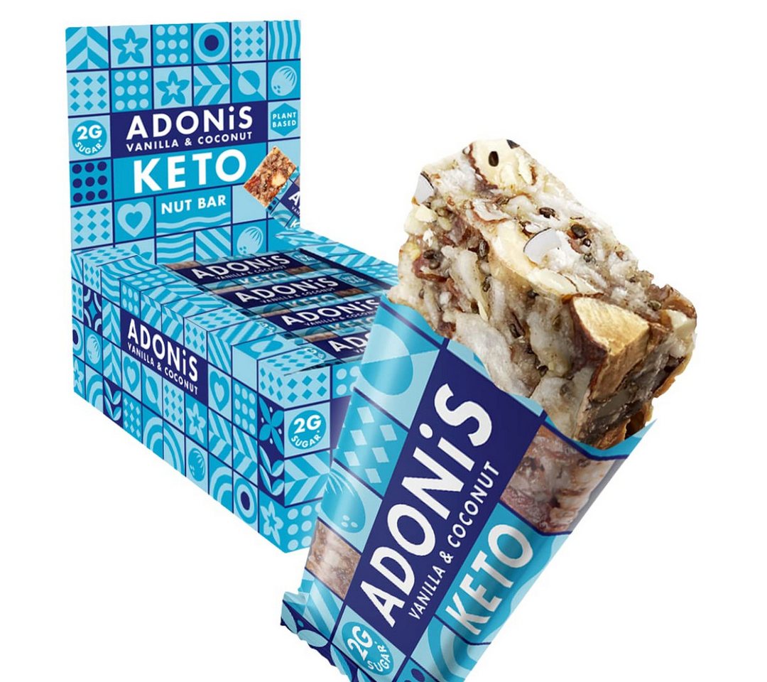 Adonis Keto Riegel Vanille Kokosnuss 16x 35g Snacks Vegan & 100% natürlich Kapseln, 560 g