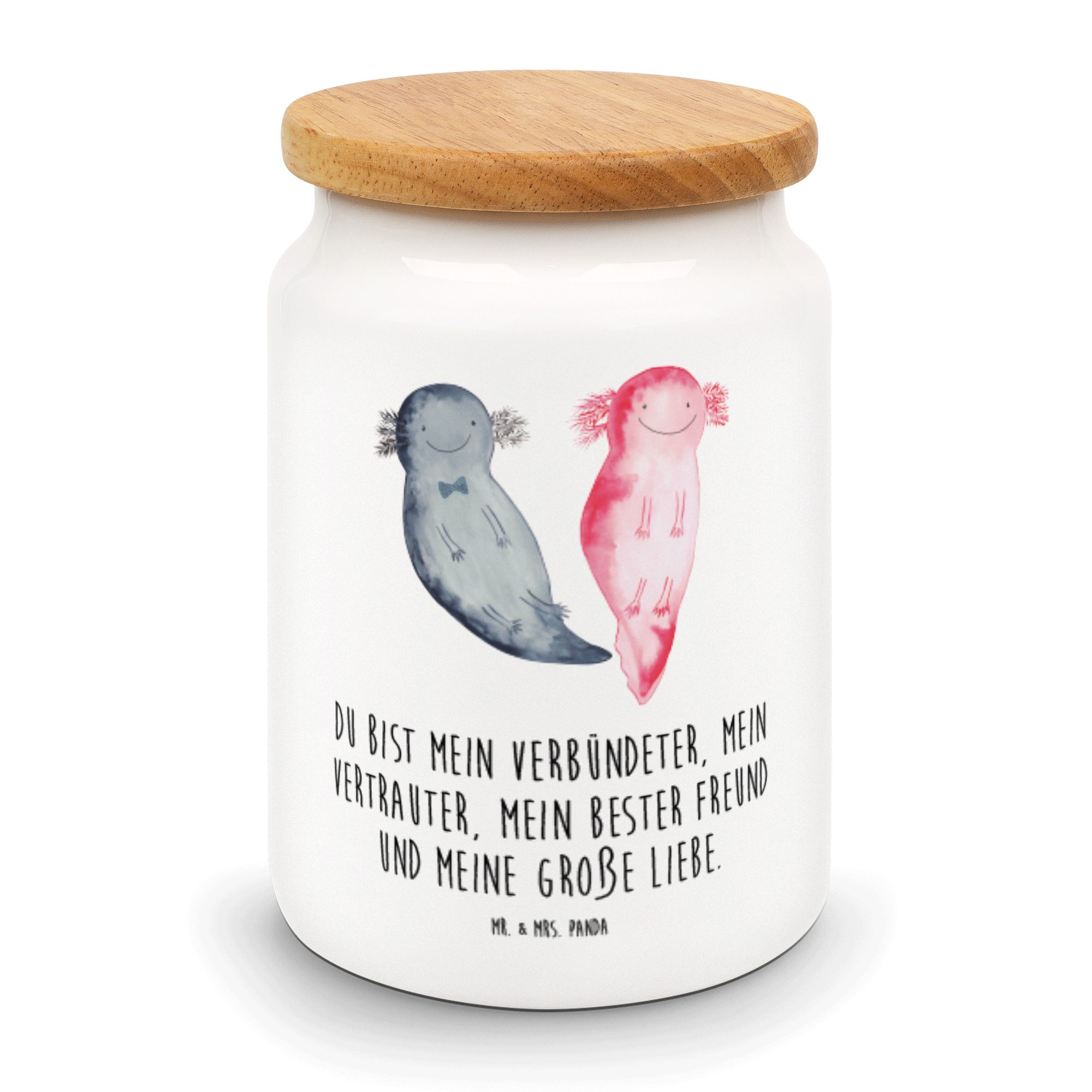 Mr. & Mrs. Panda Vorratsdose Axel+Lotte Keramikdose, Keramik, - Axolotl (1-tlg) Vorratsbehälter, Weiß - Geschenk, L
