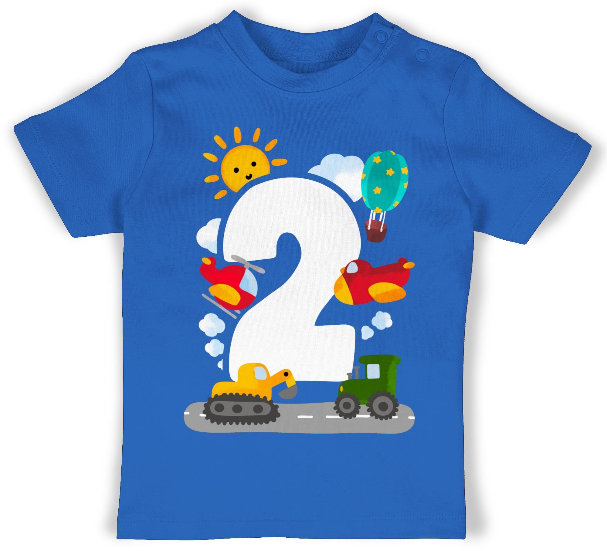 Shirtracer T-Shirt Zwei - Aquarell Fahrzeuge 2. Geburtstag 2 Royalblau