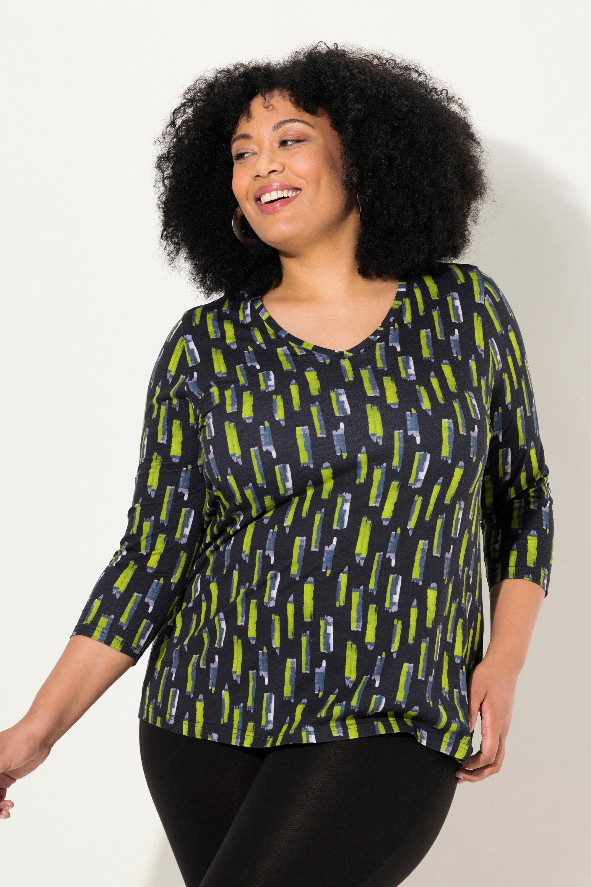 Ulla Popken Longshirt Longshirt A-Linie V-Ausschnitt günstig online kaufen