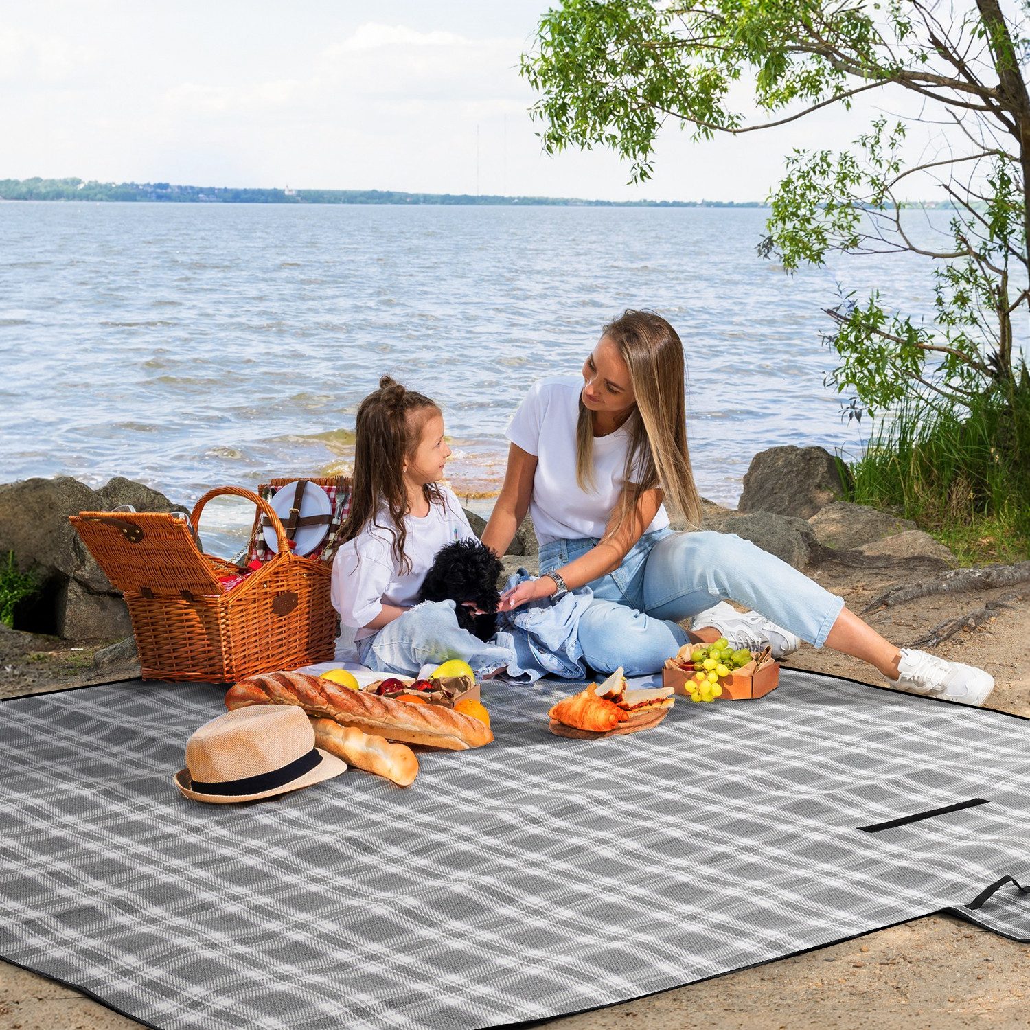 Picknickdecke Picknickdecke 200 x 200 cm Campingdecke Wasserdicht, 3 Schichten, Sekey, Campingdecke Wärmeisoliert mit Wasserdichter Unterseite