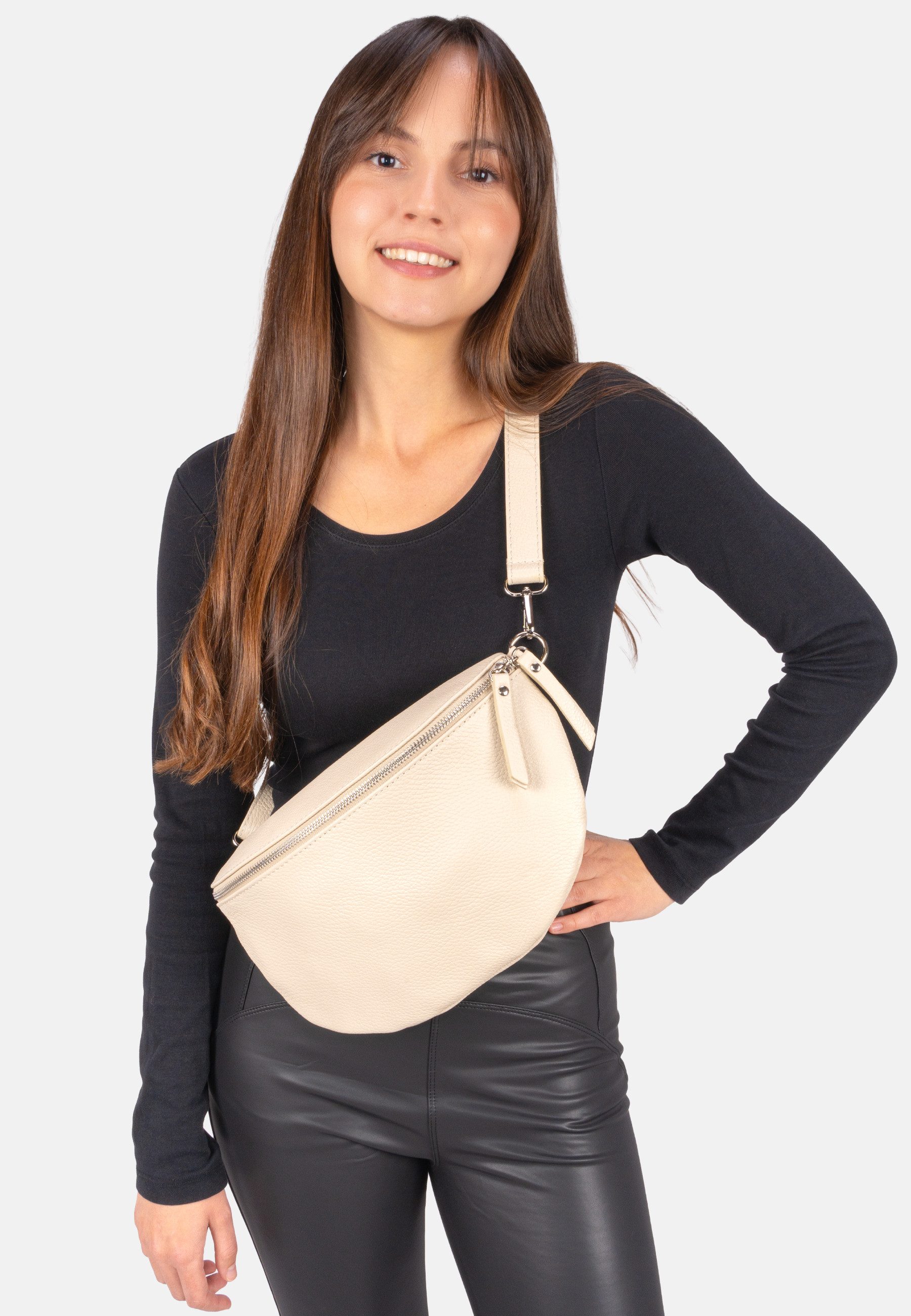 Seasons of April Gürteltasche Crossbody Bag Jaime, Große Schultertasche Umhängetasche aus 100% Leder mit breitem Gurt