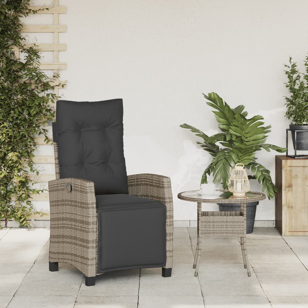 vidaXL Gartensessel, Outdoor Sessel mit Fußteil Verstellbar Grau Poly Rattan