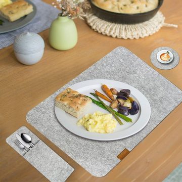 Platzset, Tischset Filz 24-tlg Platzdecke Komplettes Set, DAKYAM, (24-St), 8 Platzmatten, 8 Untersetzer und 8 Bestecktaschen