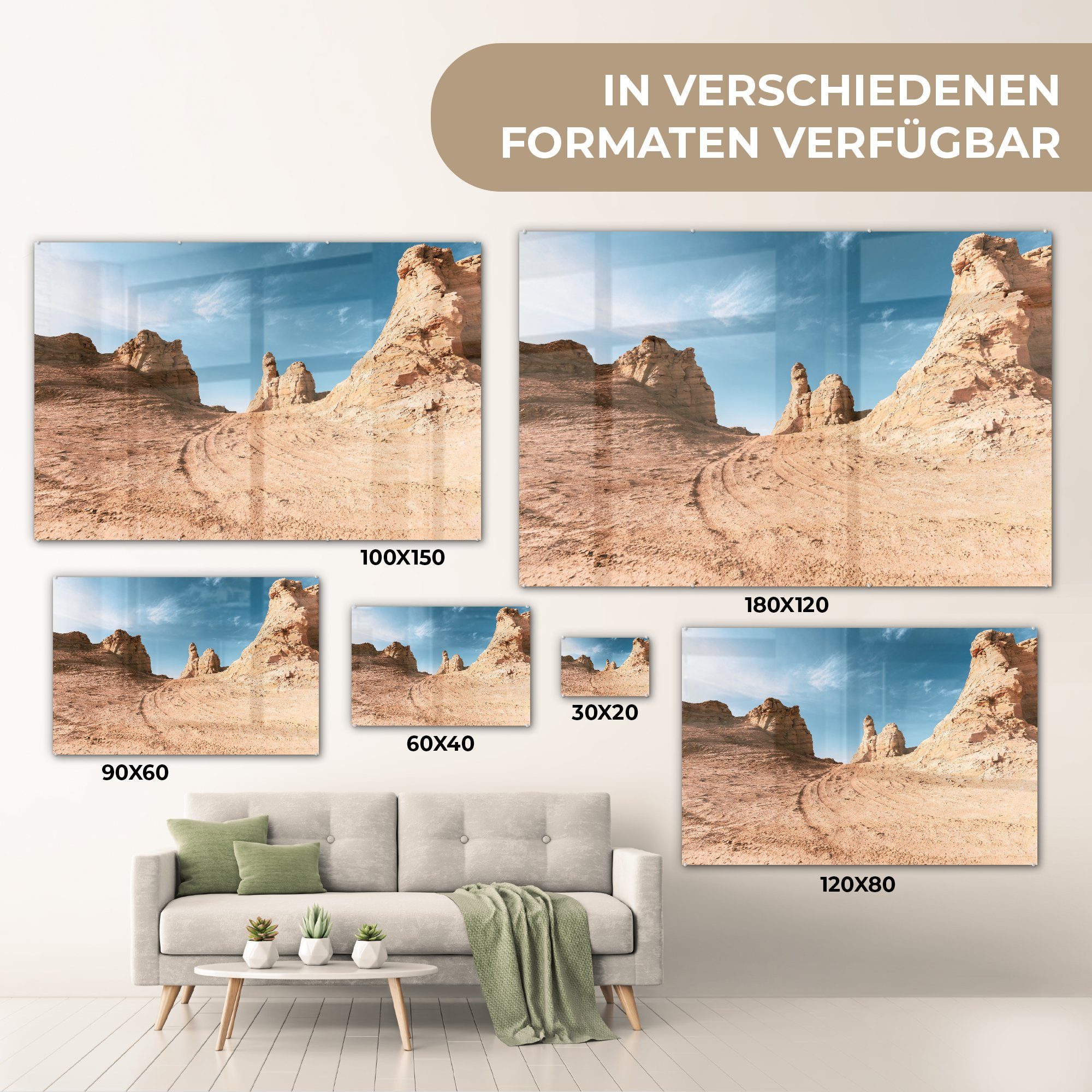 Wüste, Acrylglasbilder (1 St), Acrylglasbild in Schlafzimmer Wohnzimmer MuchoWow Reifenspuren der &