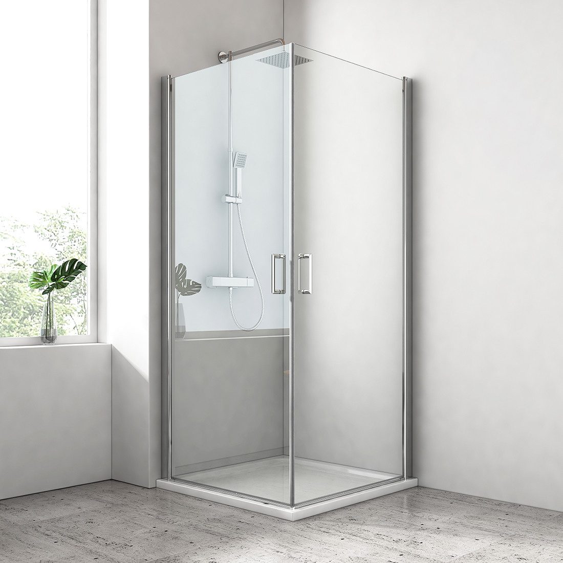 EMKE Eckdusche Duschkabine Eckeinstieg Pendeltür Duschabtrennung Schwingtür 195cm