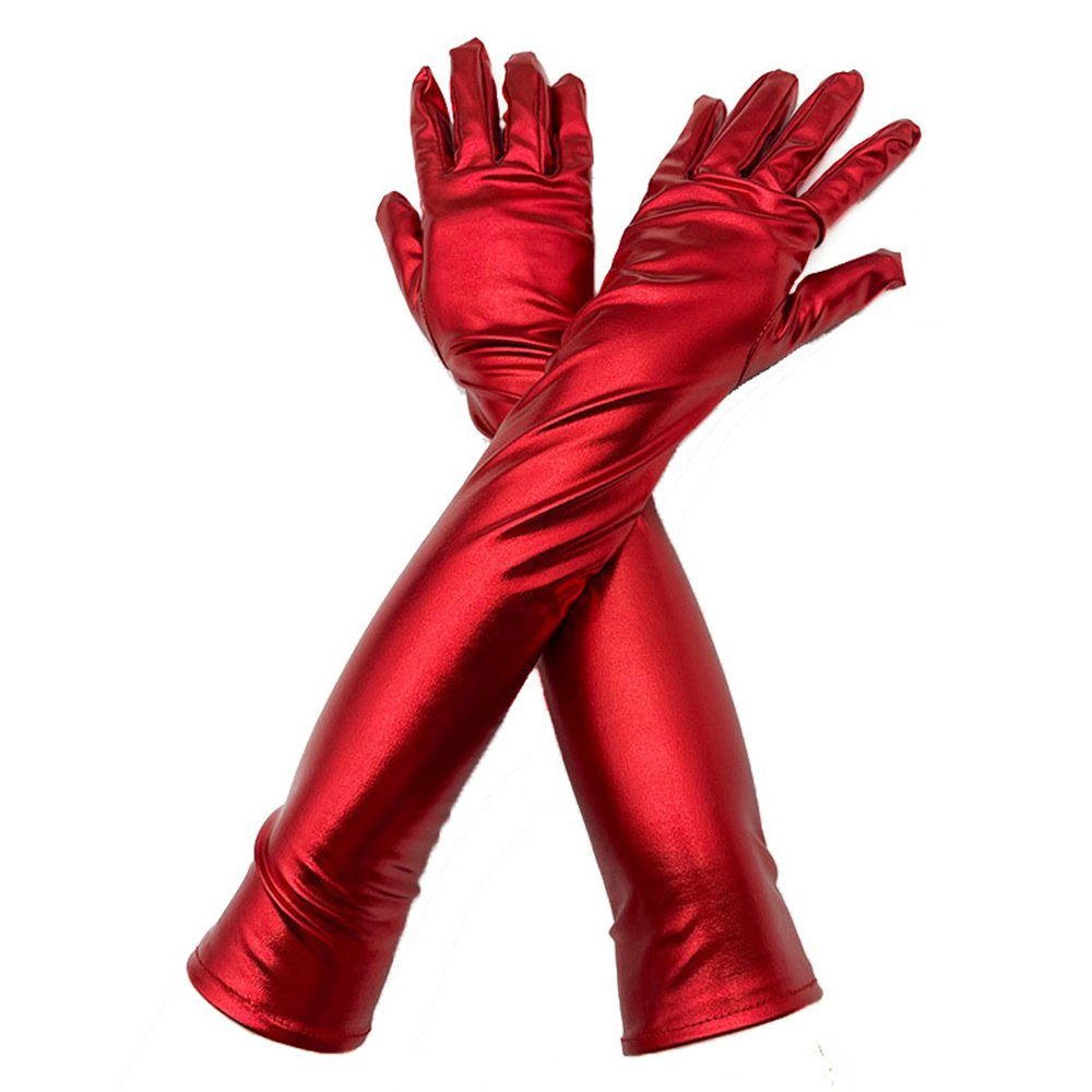 Blusmart Abendhandschuhe Lange Retro-Handschuhe In Lederoptik Für Damen,Abendhandschuhe Rot