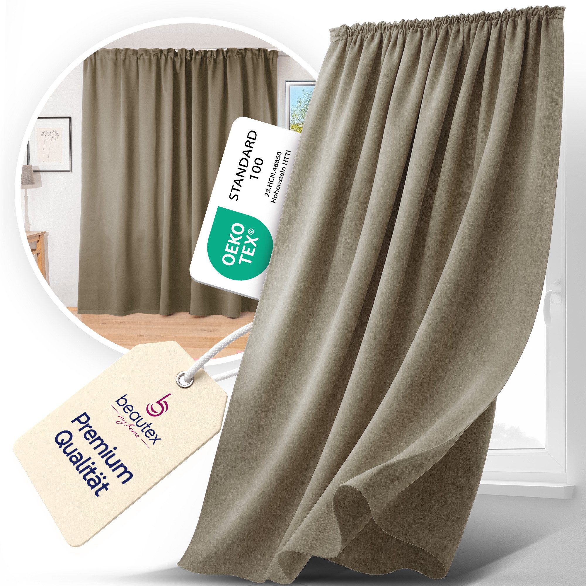 Beautex Verdunkelungsvorhang 2er Set Verdunkelungsgardine mit U-Band, Blackout Vorhang abdunkelnd (2 St), Kräuselband, verdunkelnd