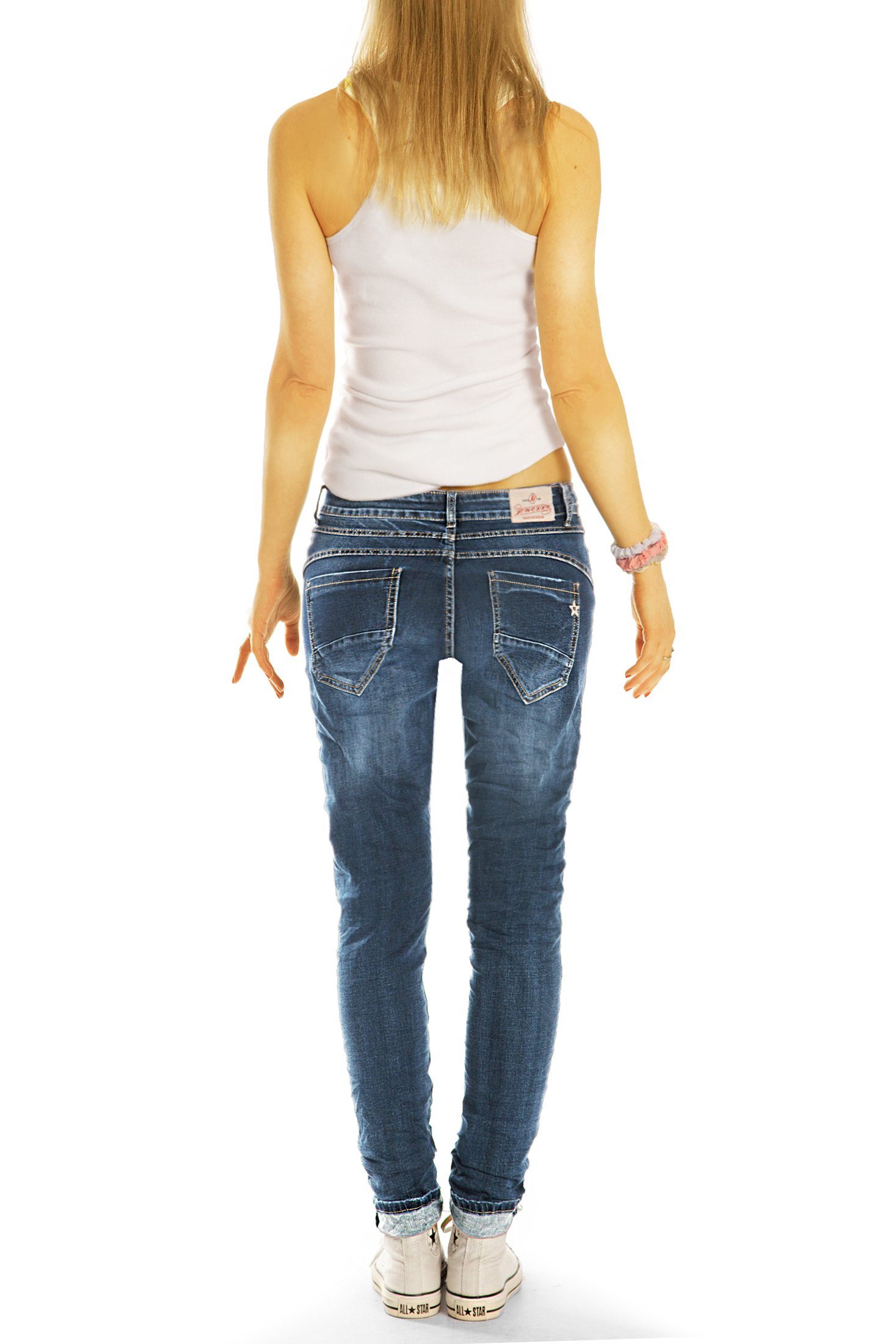 be styled Tapered-fit-Jeans Medium Waist Damen - Tapered Stretch-Anteil, Stretchjeans Hose - mit lockere Designer 5-Pocket-Style j14L-3 Jeans