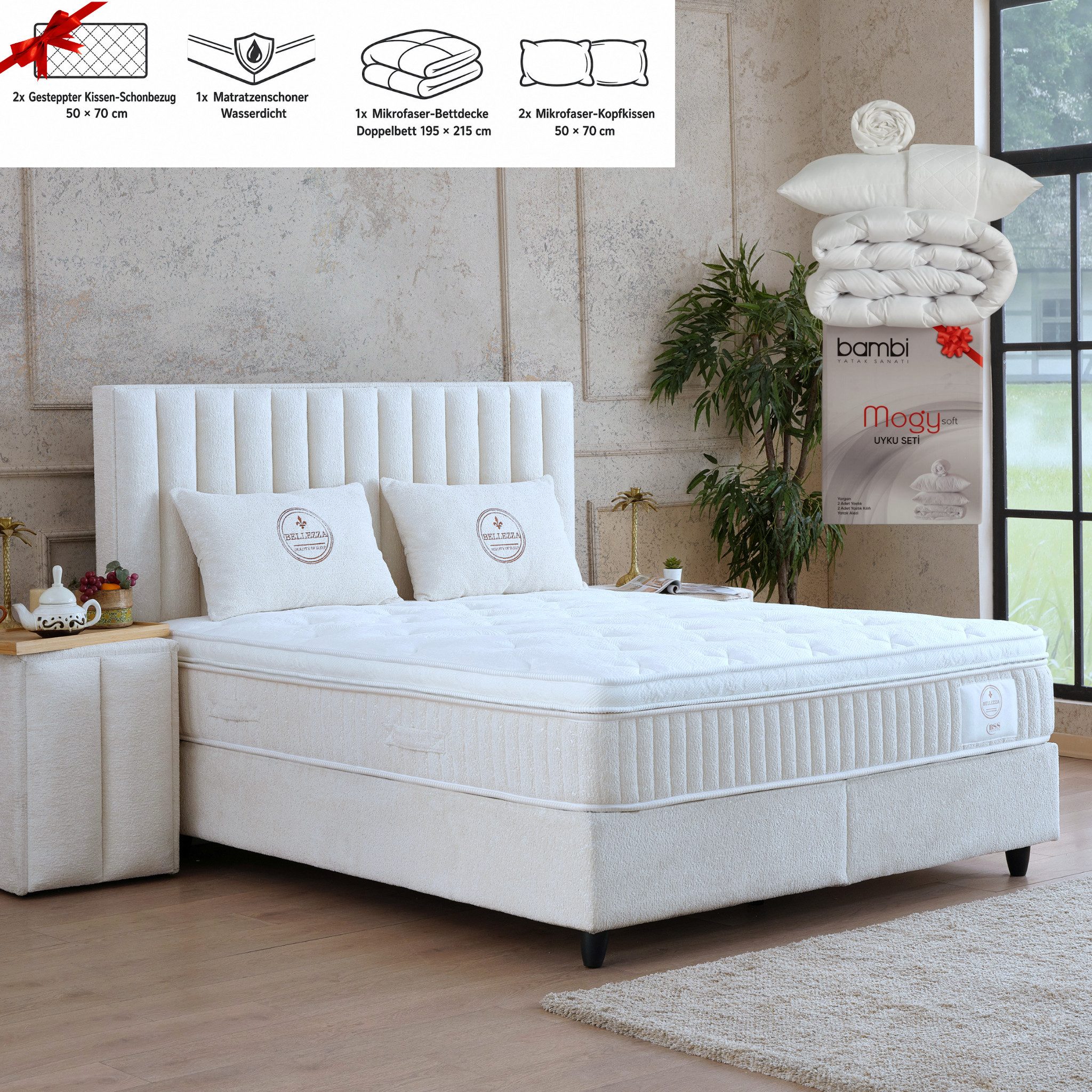 gowoll Boxspringbett mit Matratze und Topper Stauraumbett Betkasten inkl. Lieferung Beleza (Set, 2 Bettkästen, 1 Matratze, 1 Kopfteil (Nachttisch optional), inkl. Matratze