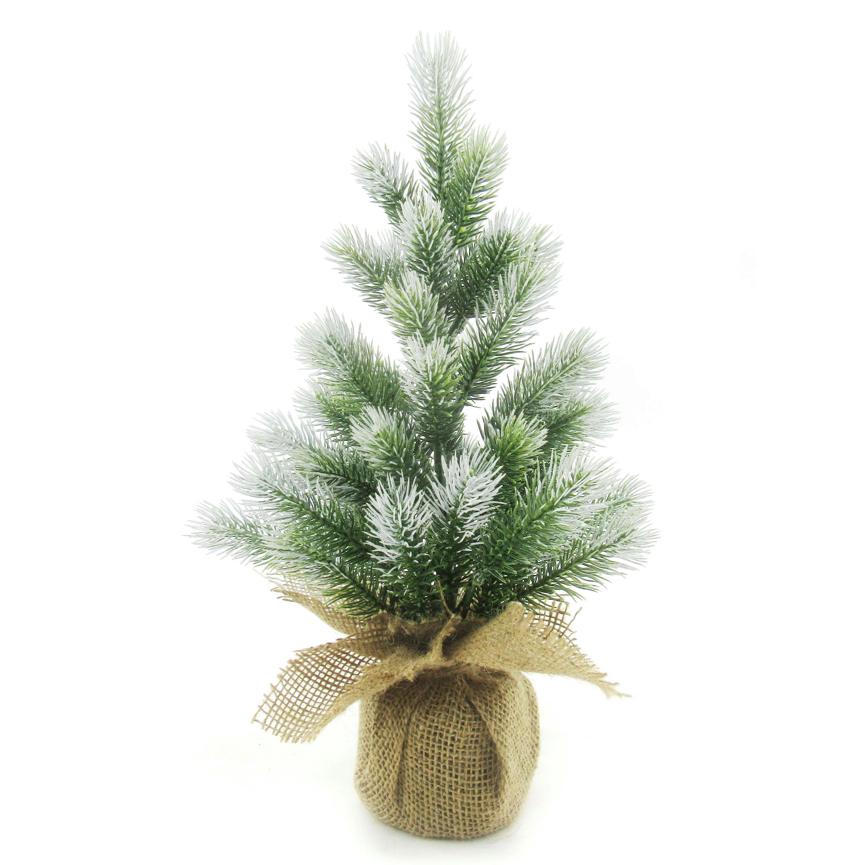 artplants Künstlicher Weihnachtsbaum Deko Tannenbaum PORI, gefroren, Jutesack natur, 30cm, Ø15cm