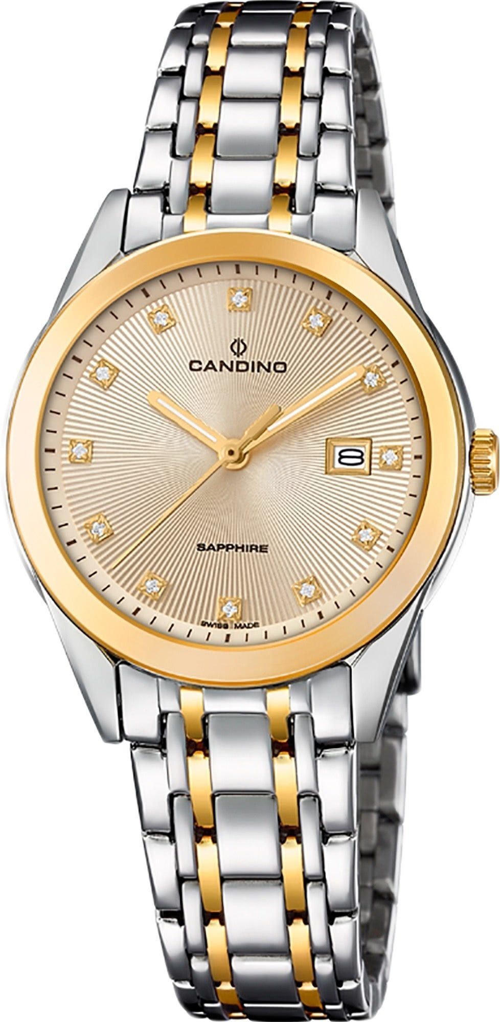 Uhr Damen C4695/2, Analog Candino silber, Damen Armbanduhr Elegant gold, Candino Quarzuhr rund, Edelstahlarmband