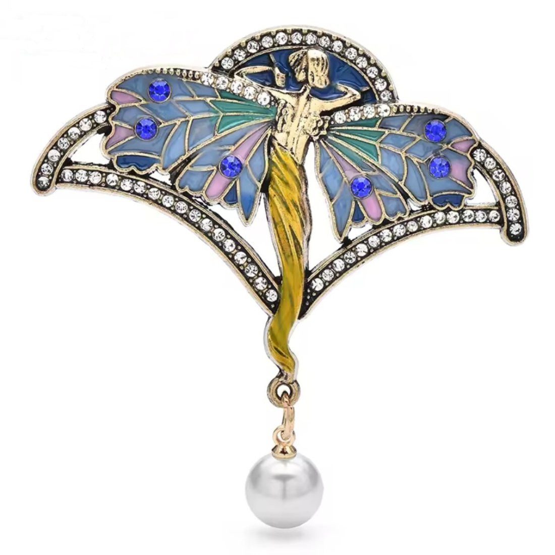 Dark-Desires Brosche Brosche im Jugendstil Dame mit Flügeln, Damen Brosche vintage Accesssoire retro Anstecknadel