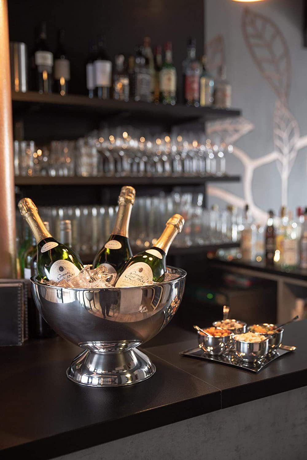 EDZARD Cadiz, Champagnerkühler, doppelwandig, in 32cm gehämmert Flaschenkühler, Weinkühler Sektkühler Silber - Ø