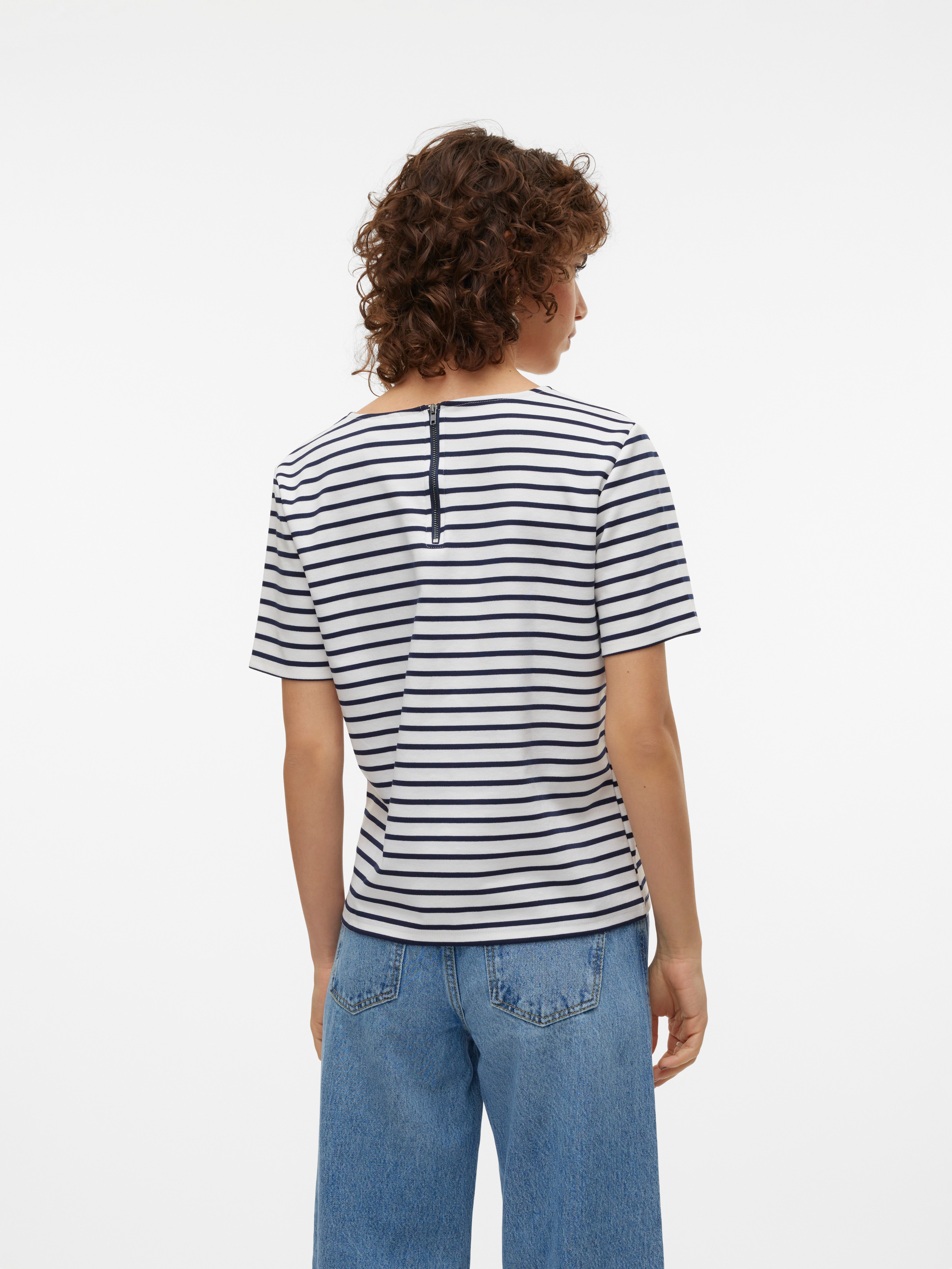 Vero Moda Rundhalsshirt VMABBY SS ZIP TOP JRS NOOS Materialmix, regular fit – Bild 3 von 5