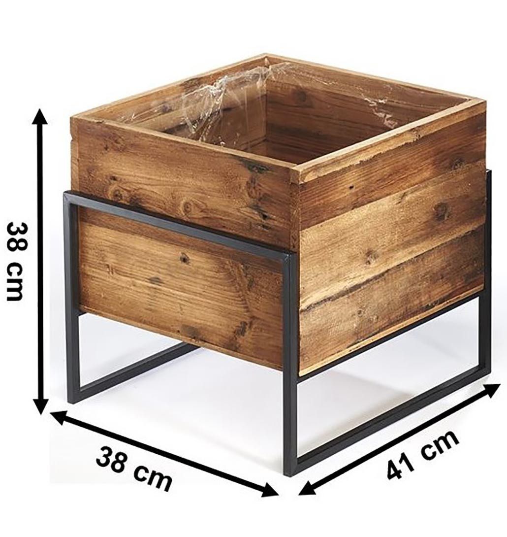 Kobolo Blumentopf Übertopf Pflanztopf - Holz und Metall schwarz Gr2