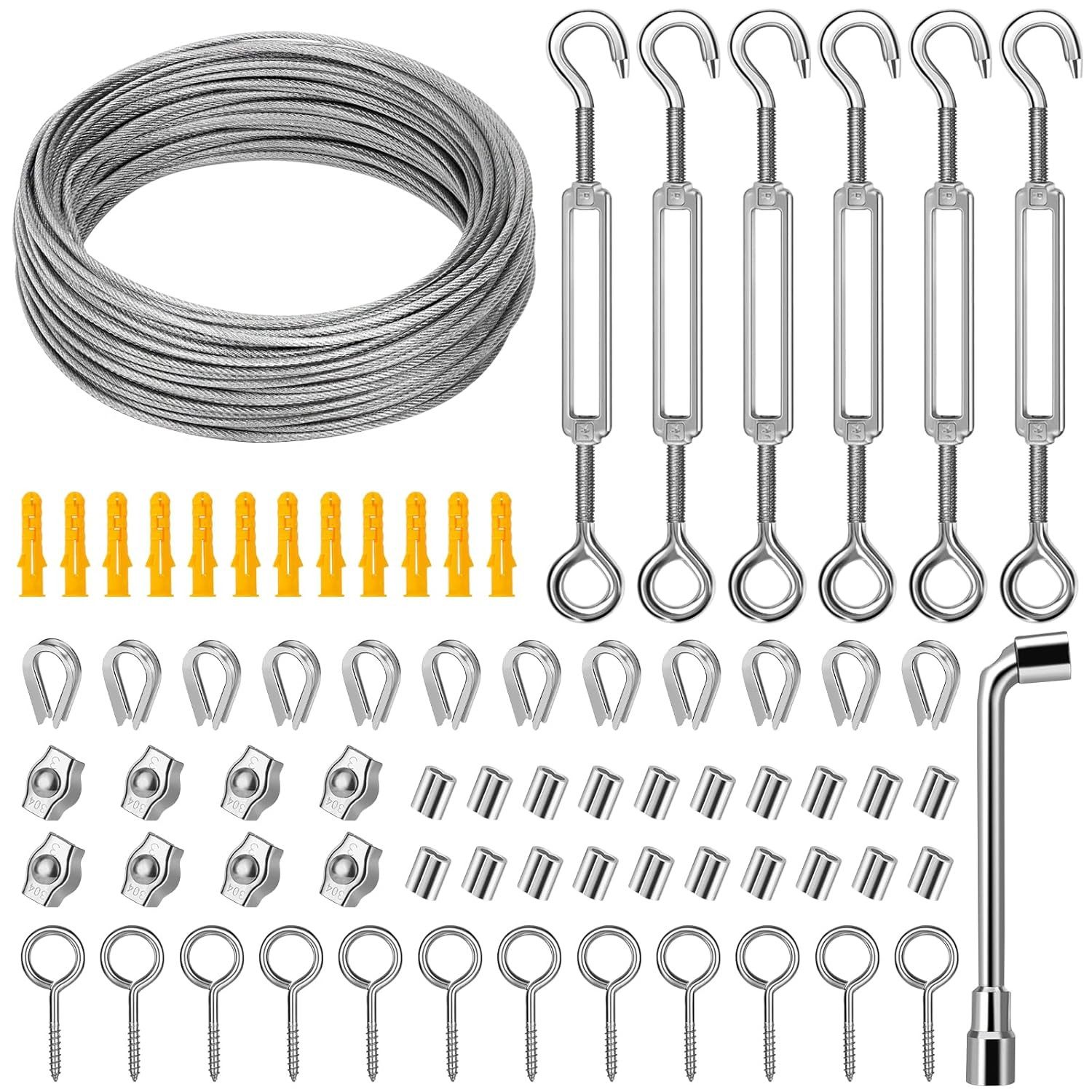 FELIXLEO Rankgitter Drahtseil Set 35m 2mm Edelstahl Rankhilfe Seilspanner Klemme