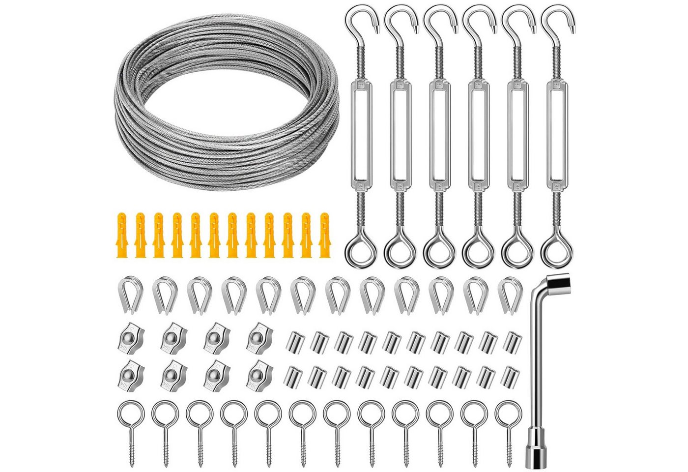 FELIXLEO Rankgitter Drahtseil Set 35m 2mm Edelstahl Rankhilfe Seilspanner Klemme, 1 St.