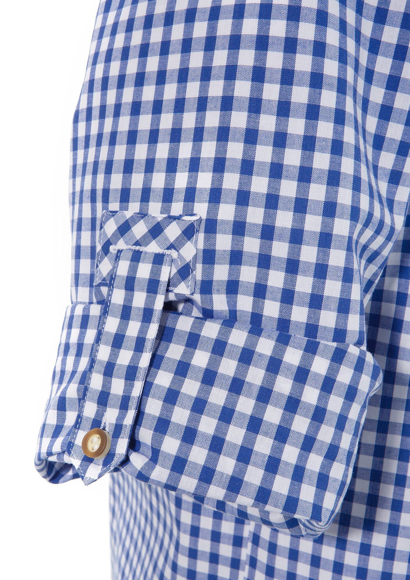Moschen-Bayern Trachtenhemd Trachtenhemd Stickerei Kurzarm Herren Langarm Wiesn-Hemd Lederhose Blau Herrenhemd + Krempelarm Karo zur - kariert Hirsch