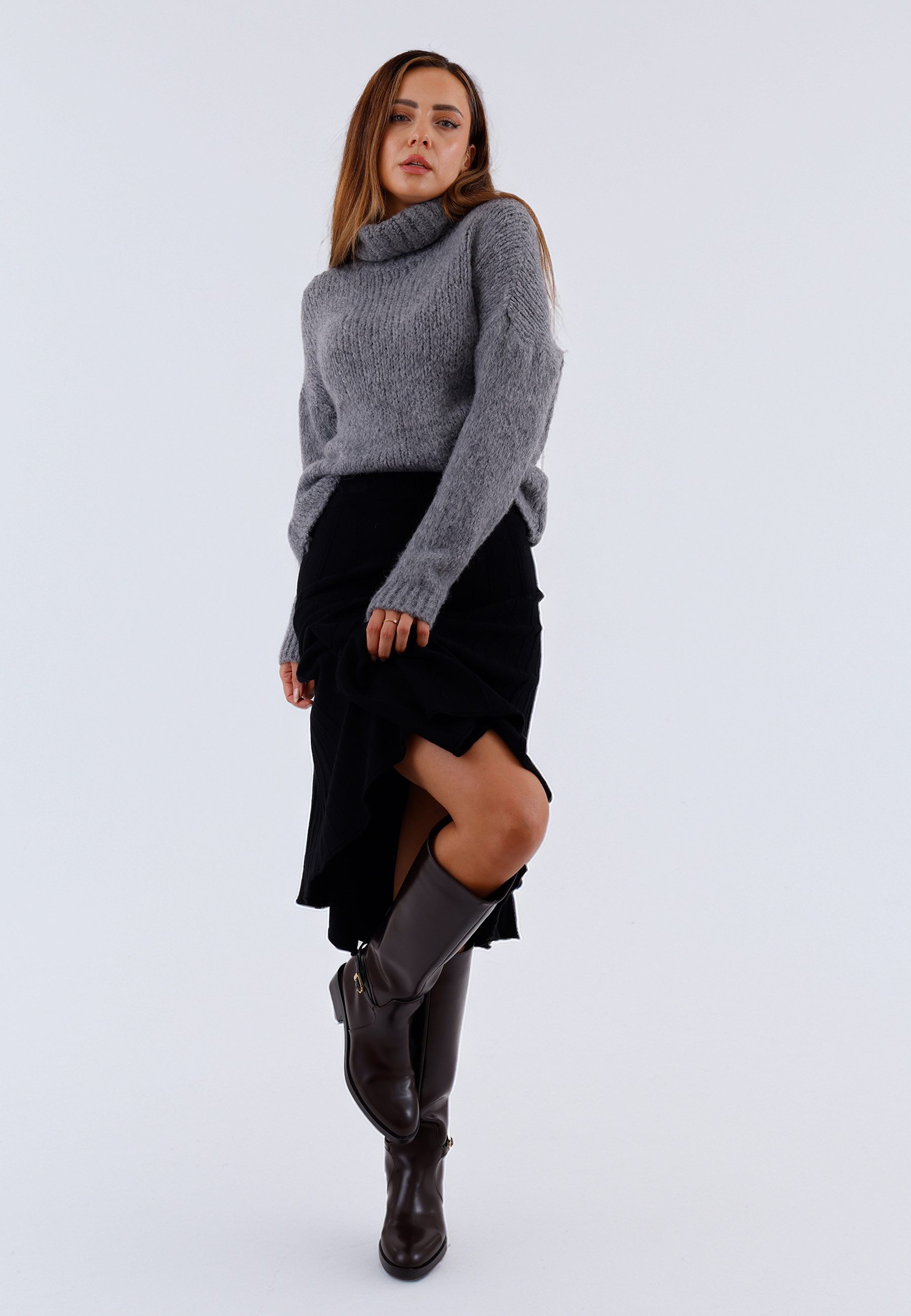 YC Fashion & Style Strickrock Eleganter Midirock aus Feinstrick - elastischer Bund, One Size (34–42) in Unifarbe