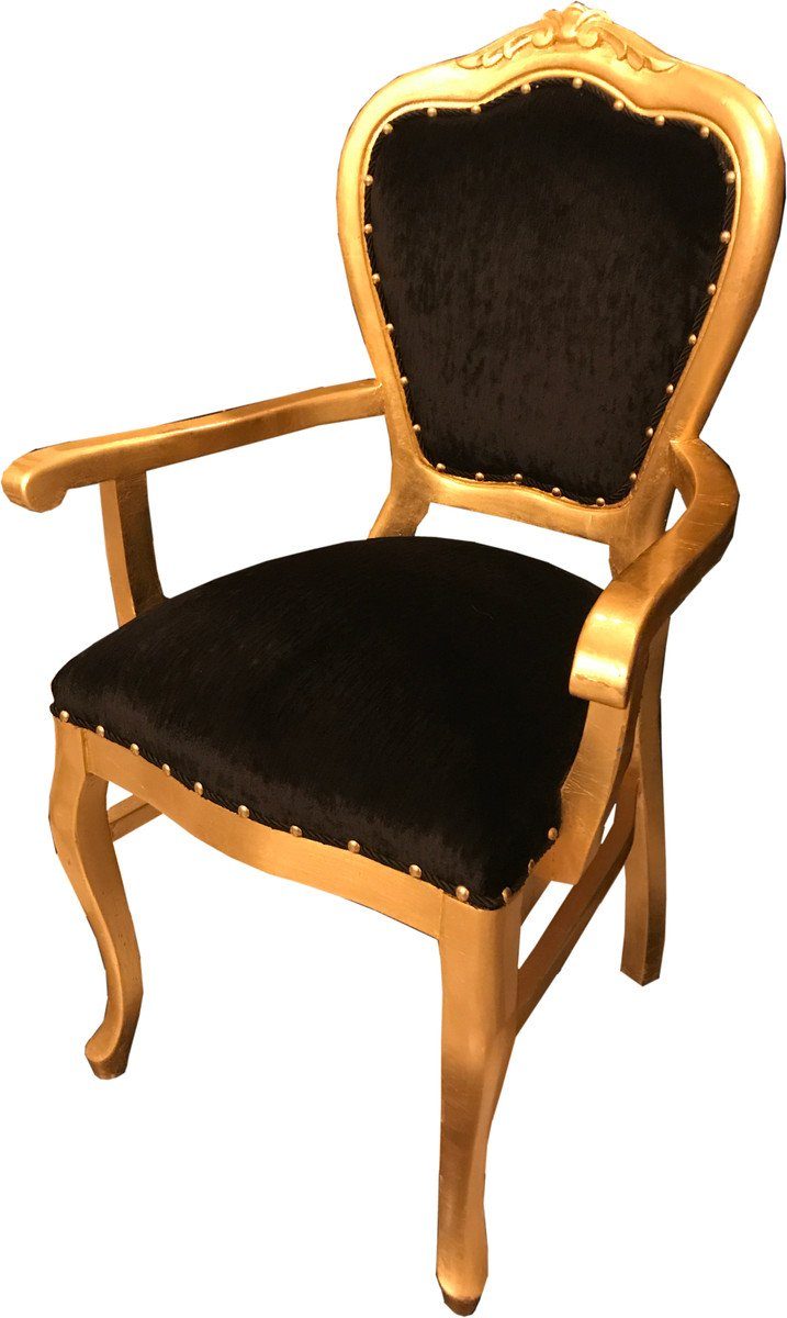 Padrino Luxus mit Stuhl Esszimmerstuhl Gold Barock B1! Casa Esszimmer Schwarz / Armlehnen