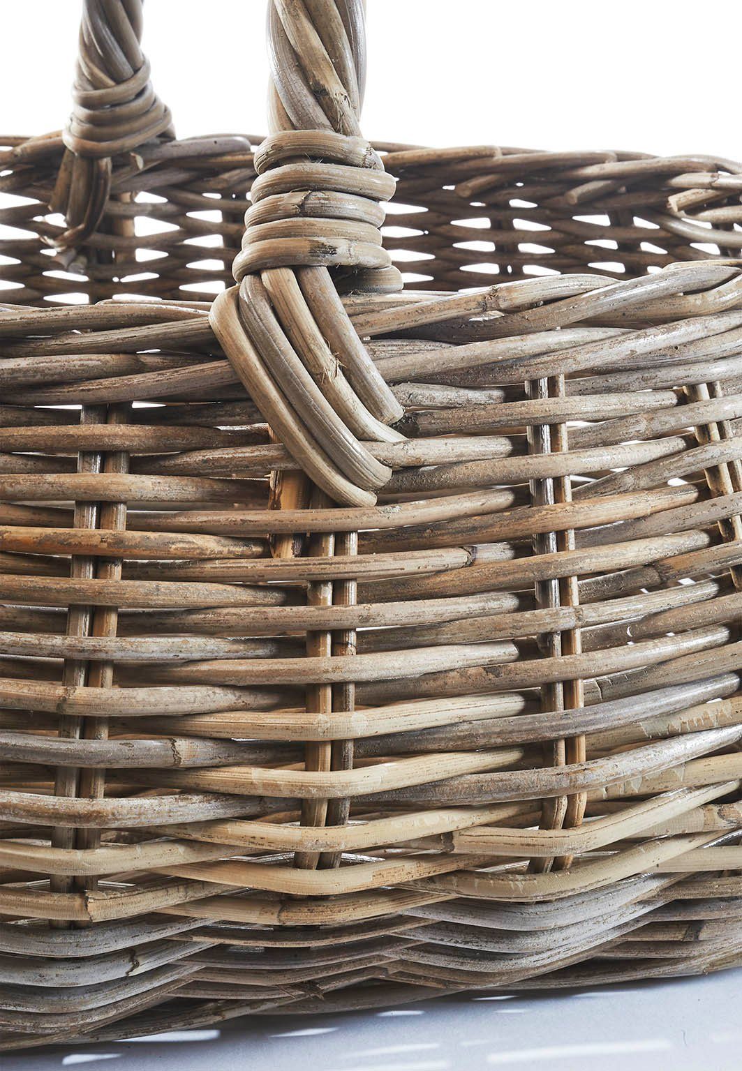 Kobolo Einkaufskorb Korb mit Henkel aus Rattan in kubu grey, 20 l