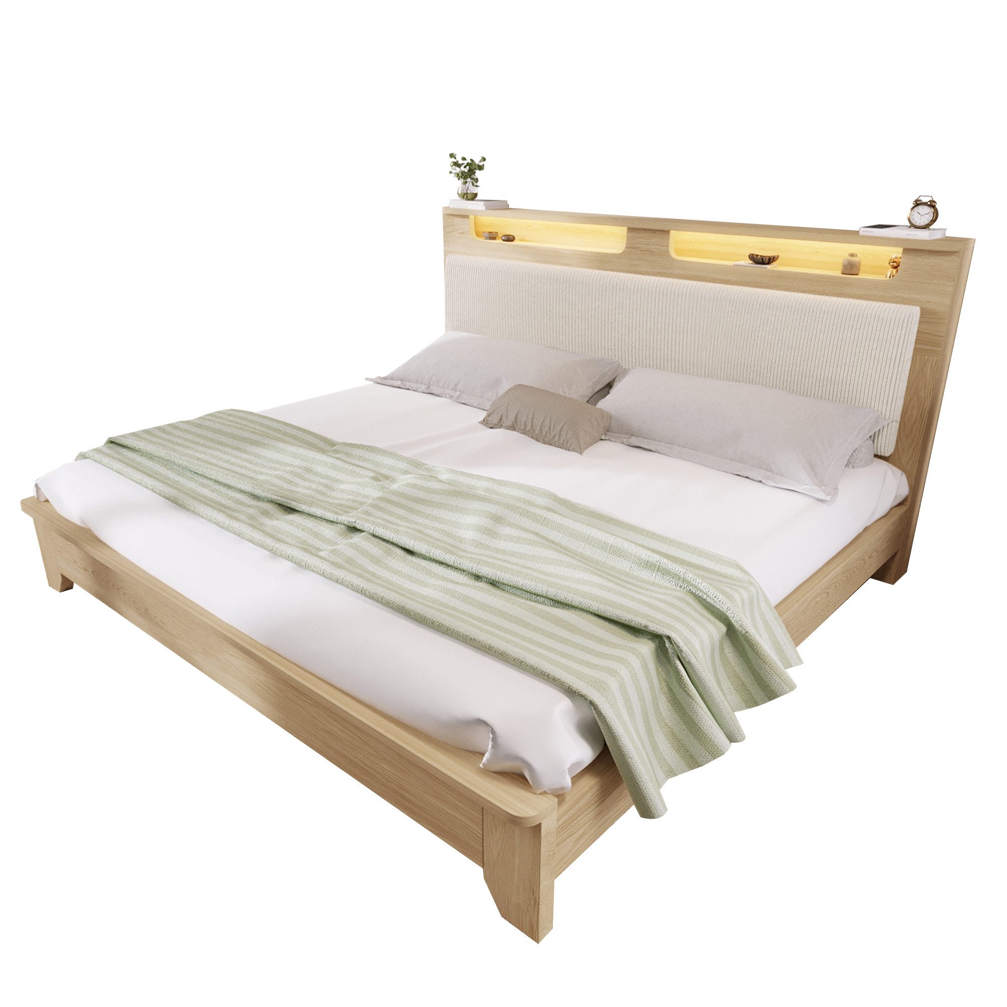 OKWISH Holzbett Kopfteil mit Stauraum (Doppelbett, günstig online kaufen