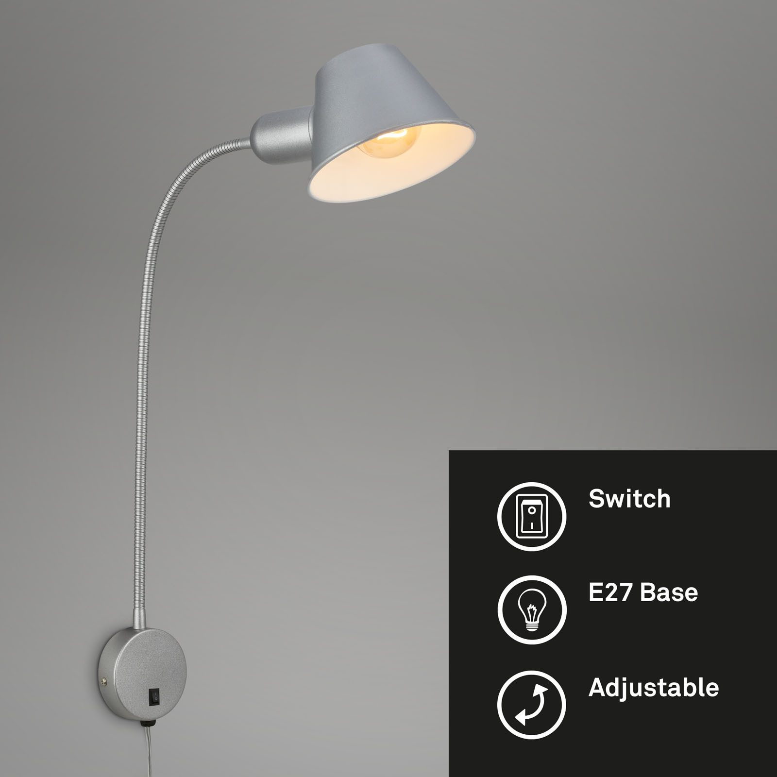Briloner Leuchten Tischleuchte Tischlampe Extra-Warmweiß schwenkbar E27, ohne Leuchtmittel, 2700K - Extra - Warmweiß, Schwenkbar, chrom-matt, E27 Fassung - max. 10W, 55 x 8 x 40 cm