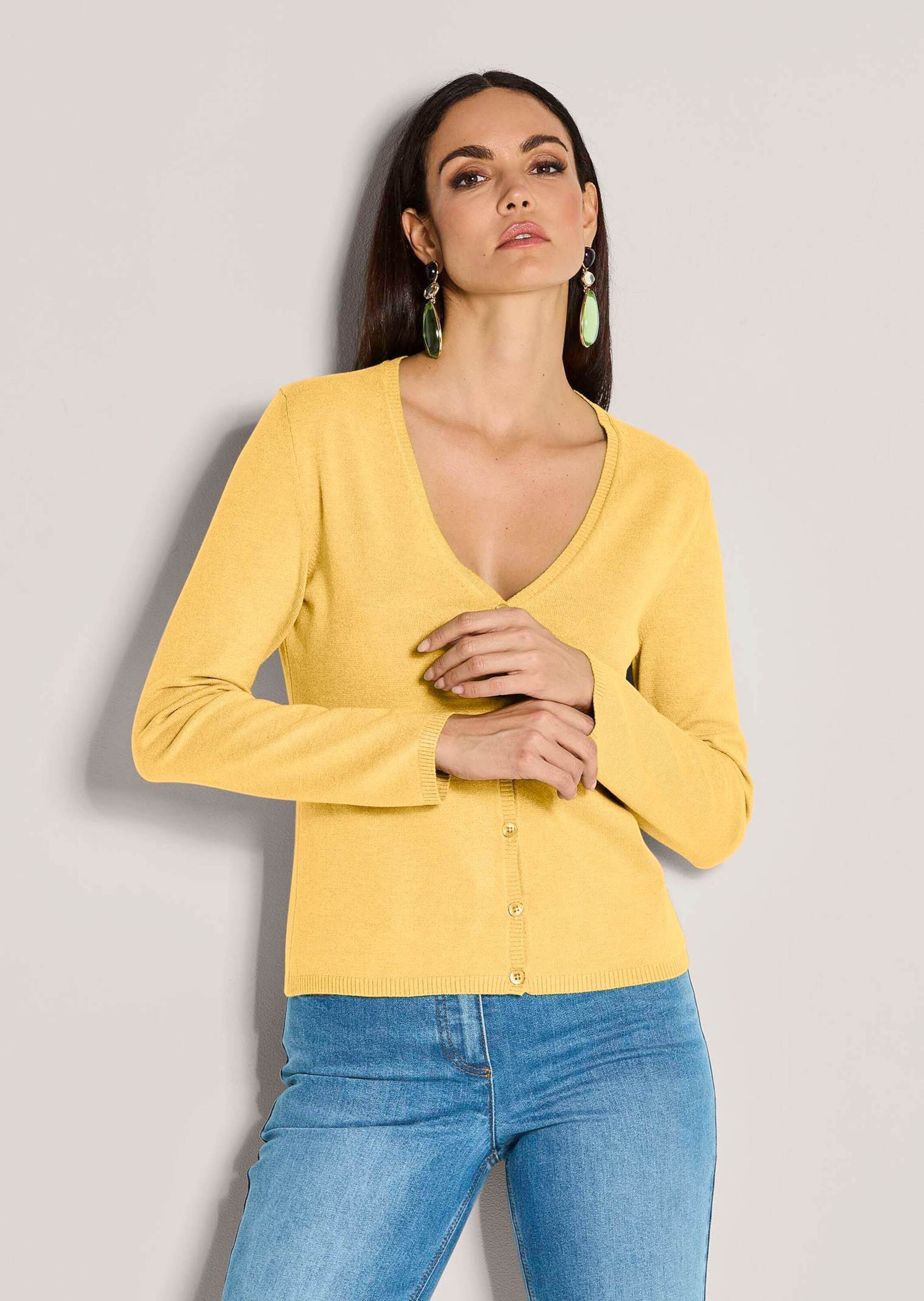 MADELEINE Strickjacke Langarm Jacke im Feinstrick mit V-Ausschnitt Elegante, dünne Jacke mit Knopfverschluss, aus Modal